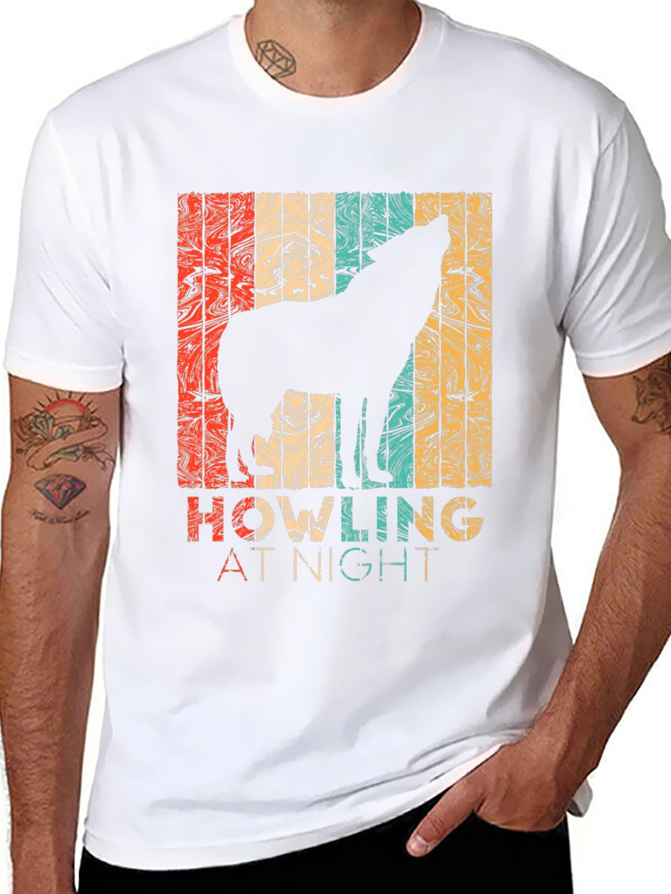 Retro Wolf Howling at Night Graphic T-Shirt