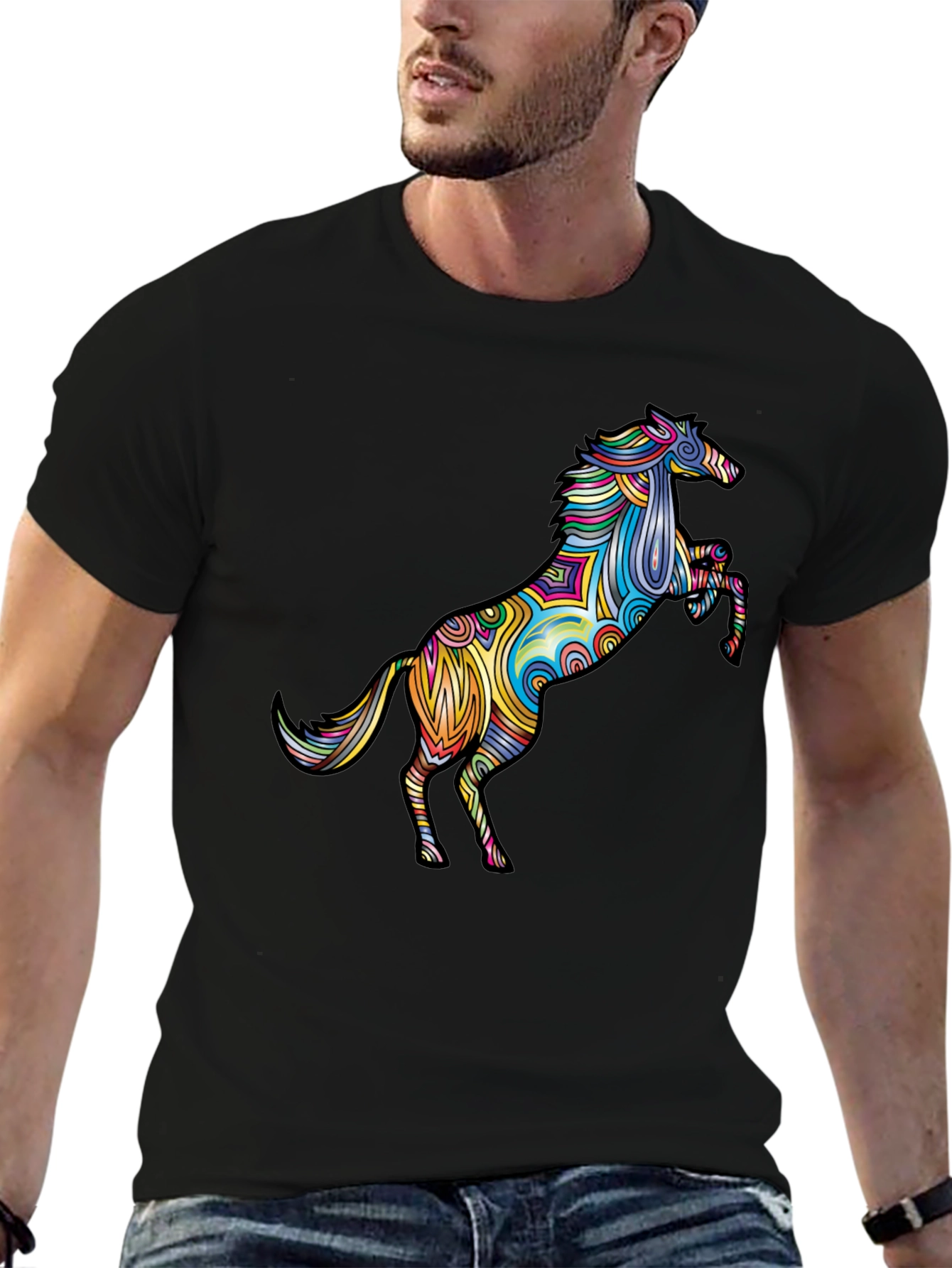Psychedelic Horse Graphic T-Shirt - Black