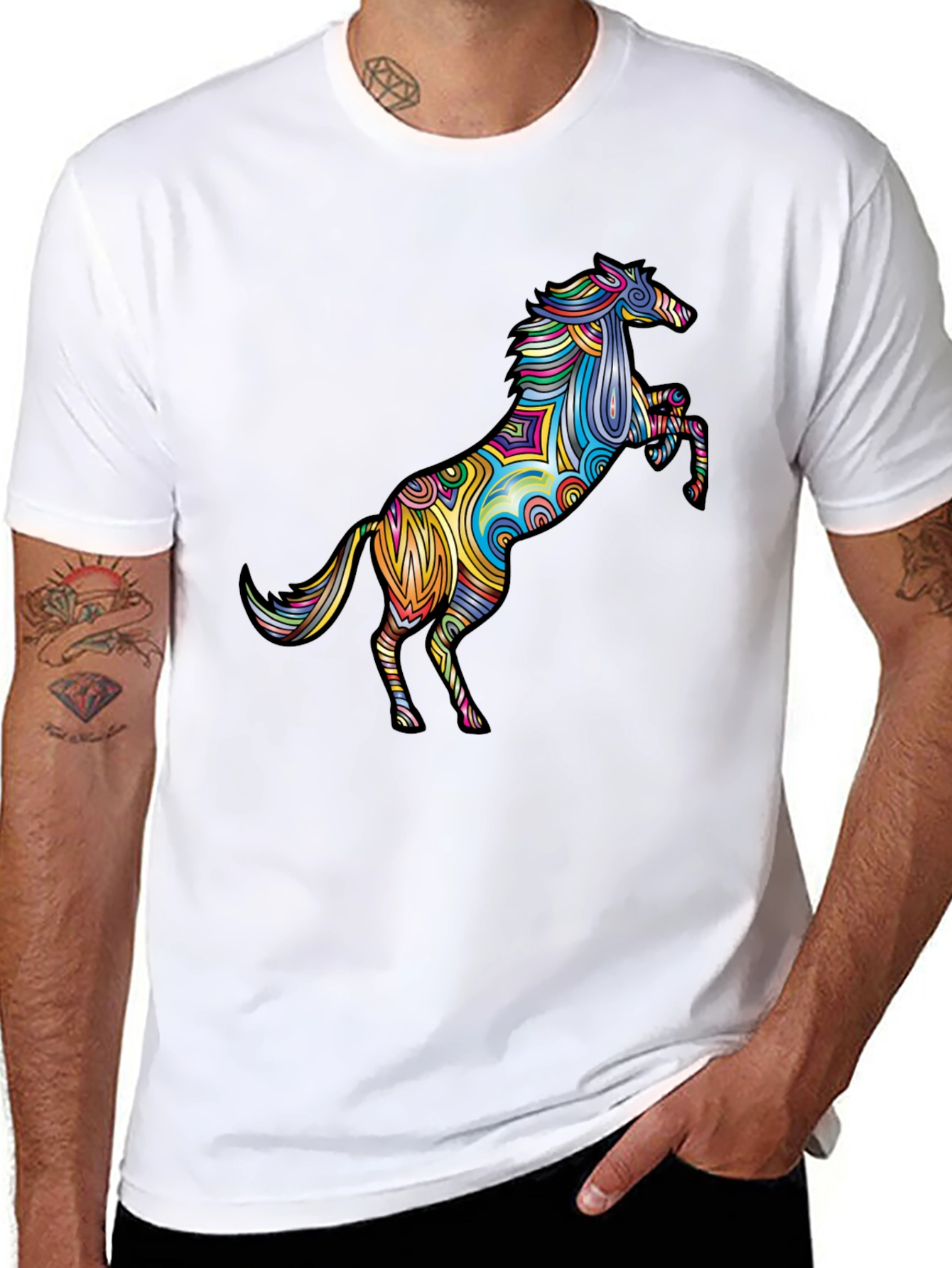 Psychedelic Horse Graphic T-Shirt - Black