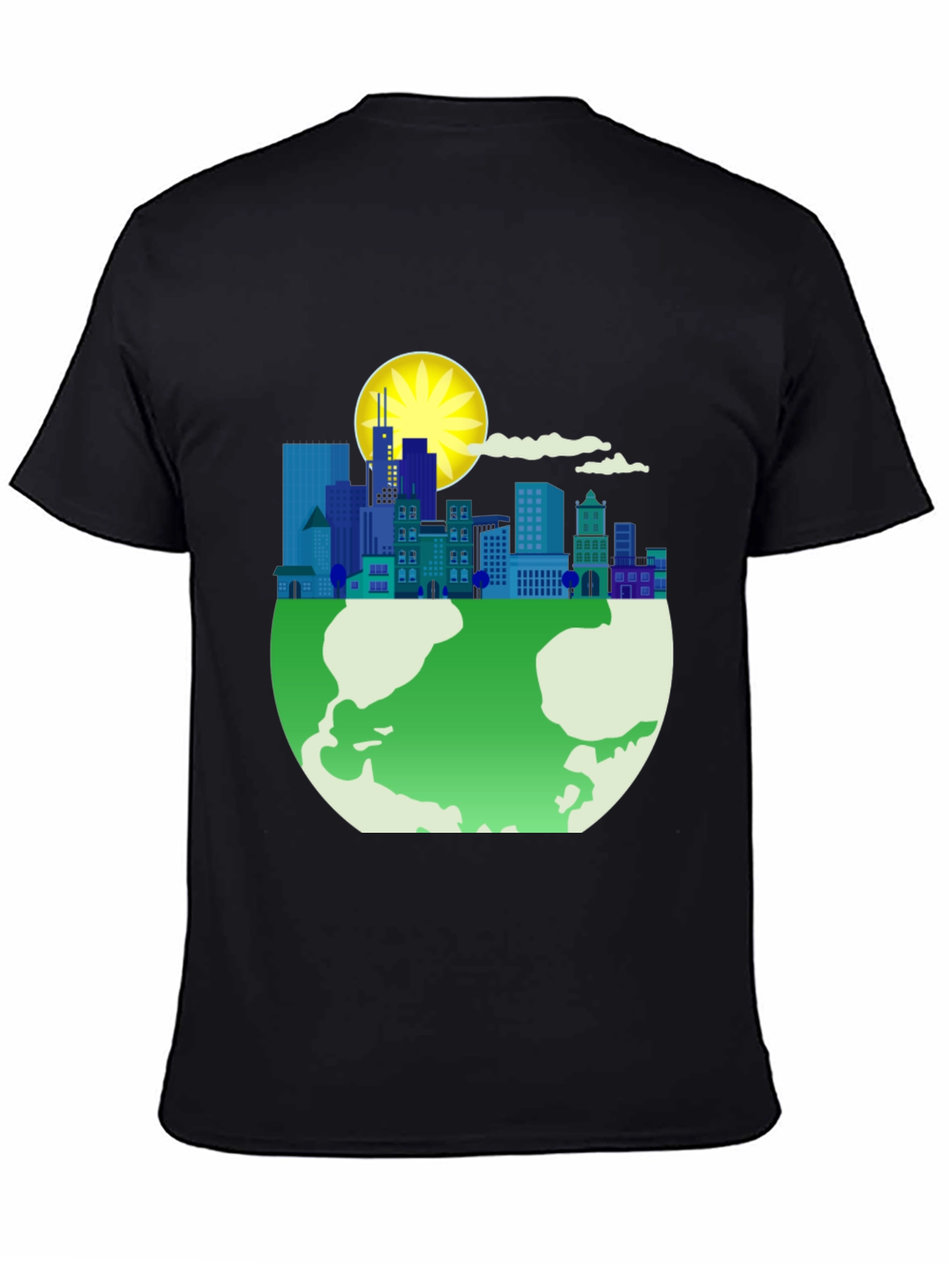 Eco-Friendly Cityscape Earth Graphic Tee - Black