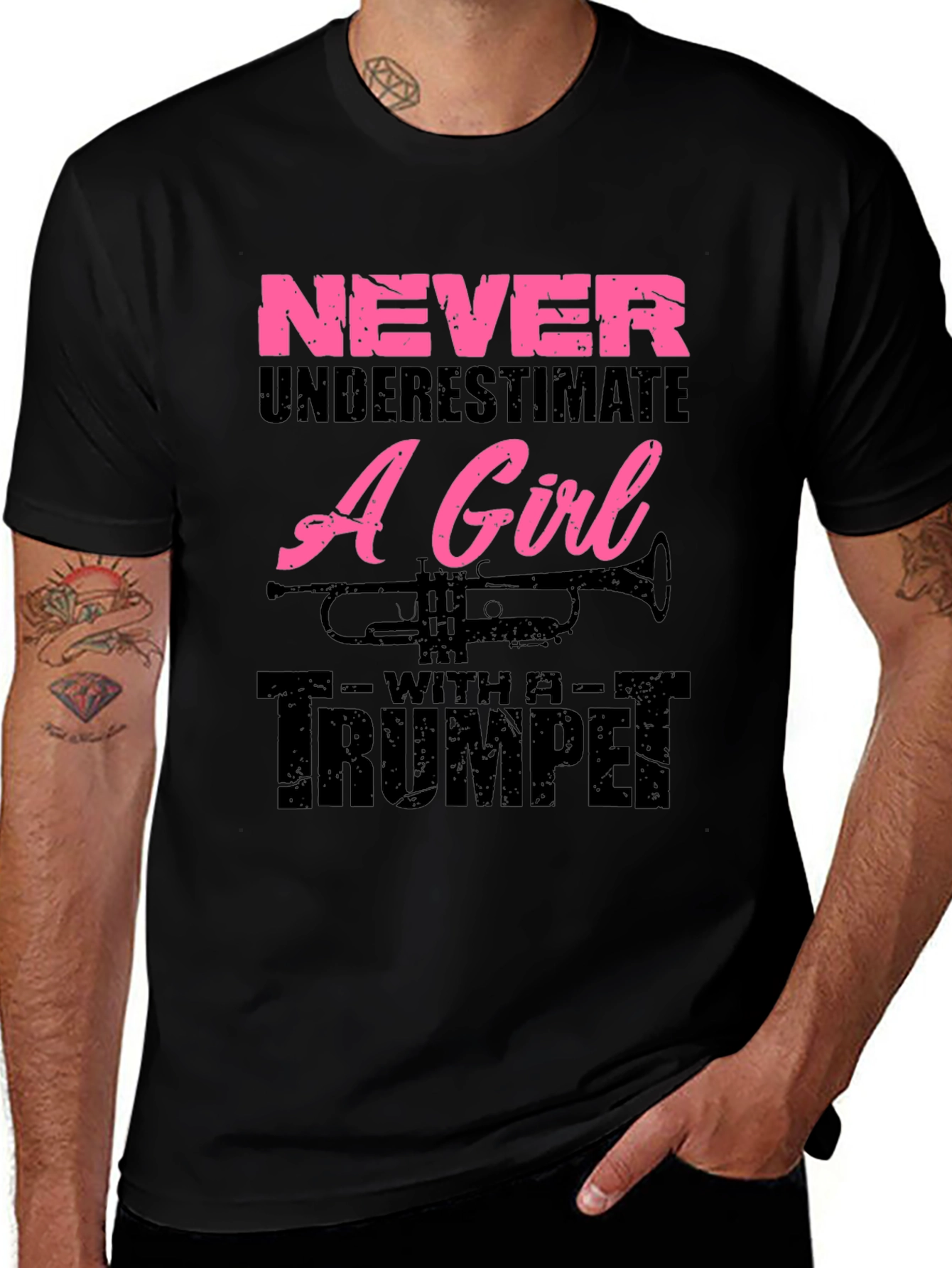 Never Underestimate A Girl With A Trumpet Graphic T-Shirt