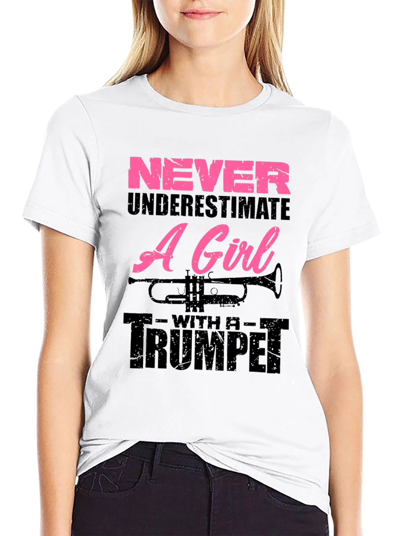 Never Underestimate A Girl With A Trumpet Graphic T-Shirt