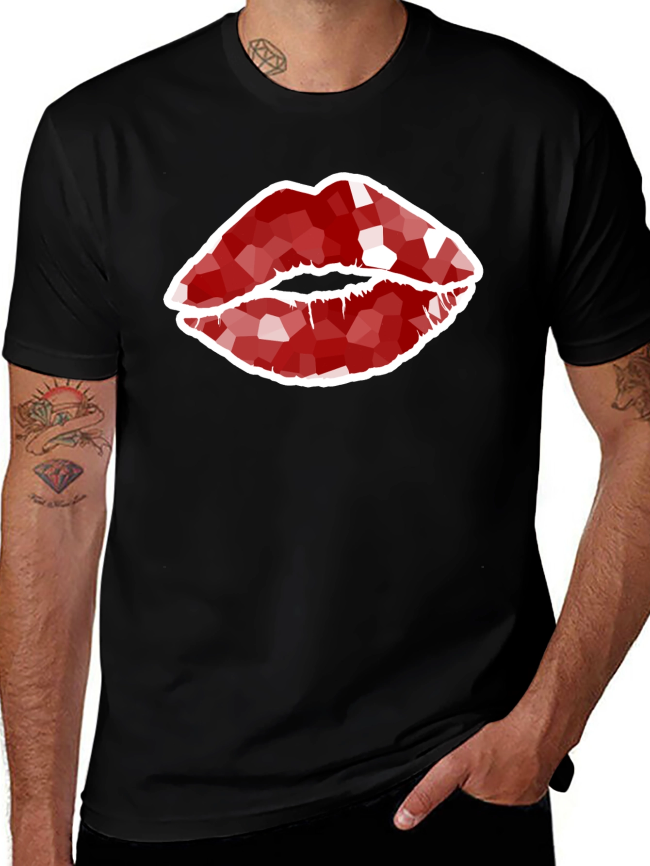 Geometric Lips Graphic Print Mens T-Shirt