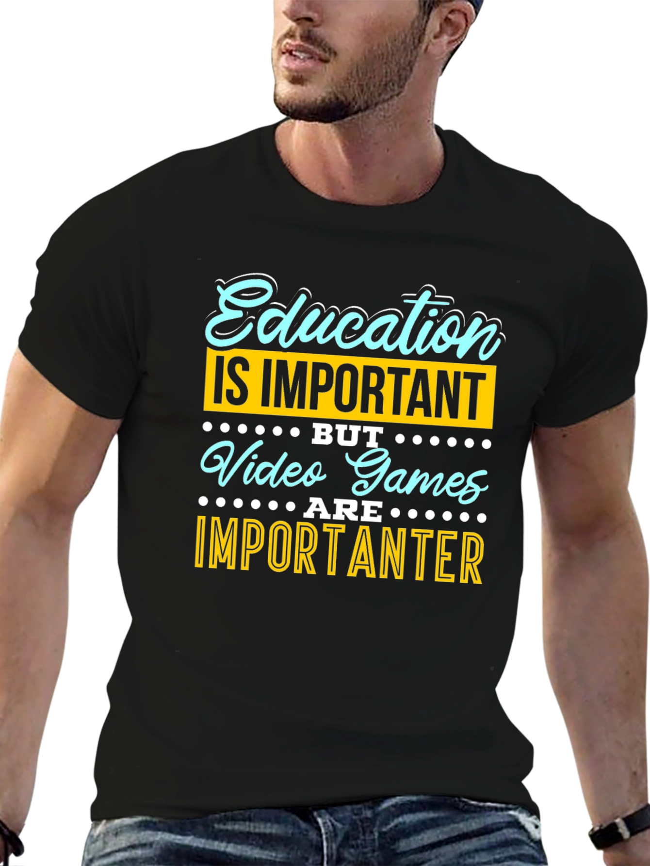 Education vs. Video Games Funny Graphic Tee