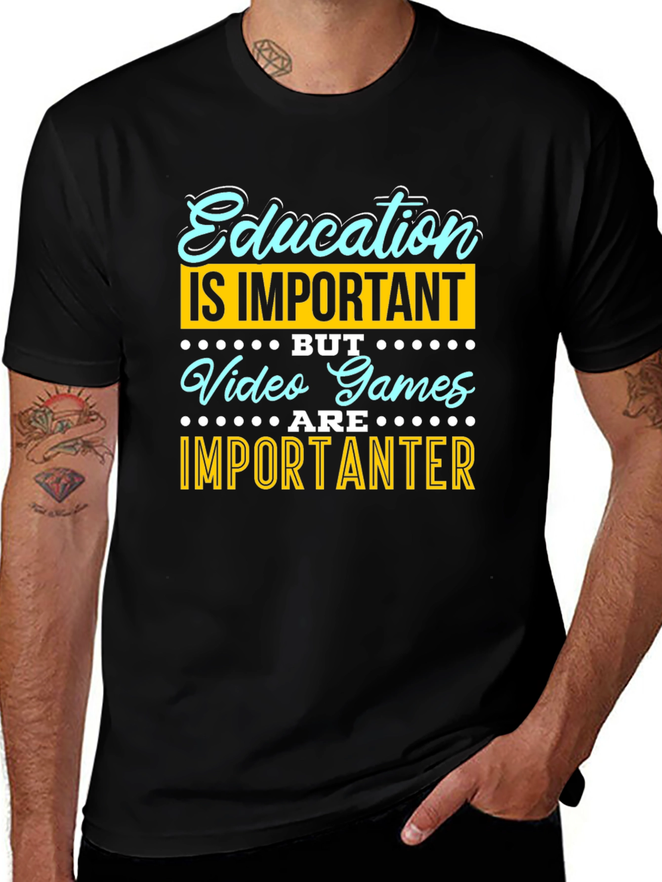 Education vs. Video Games Funny Graphic Tee