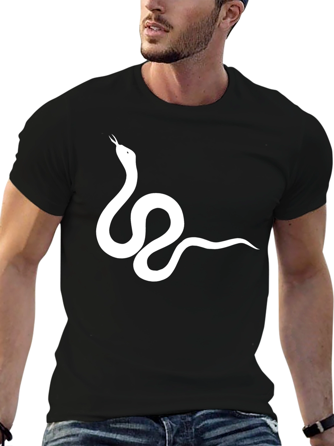 Snake Graphic Tee - Black Cotton T-Shirt