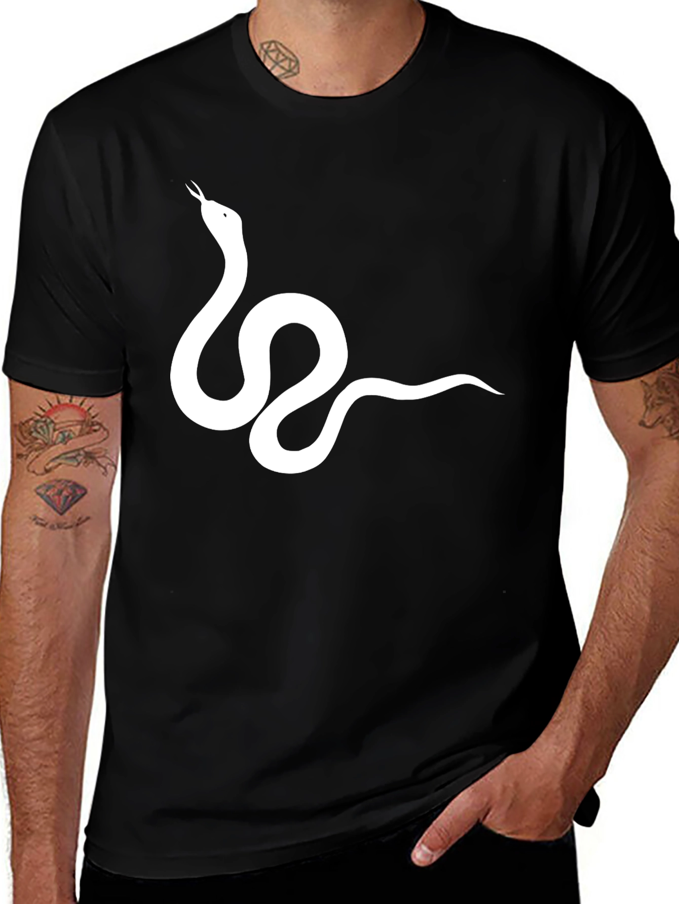 Snake Graphic Tee - Black Cotton T-Shirt