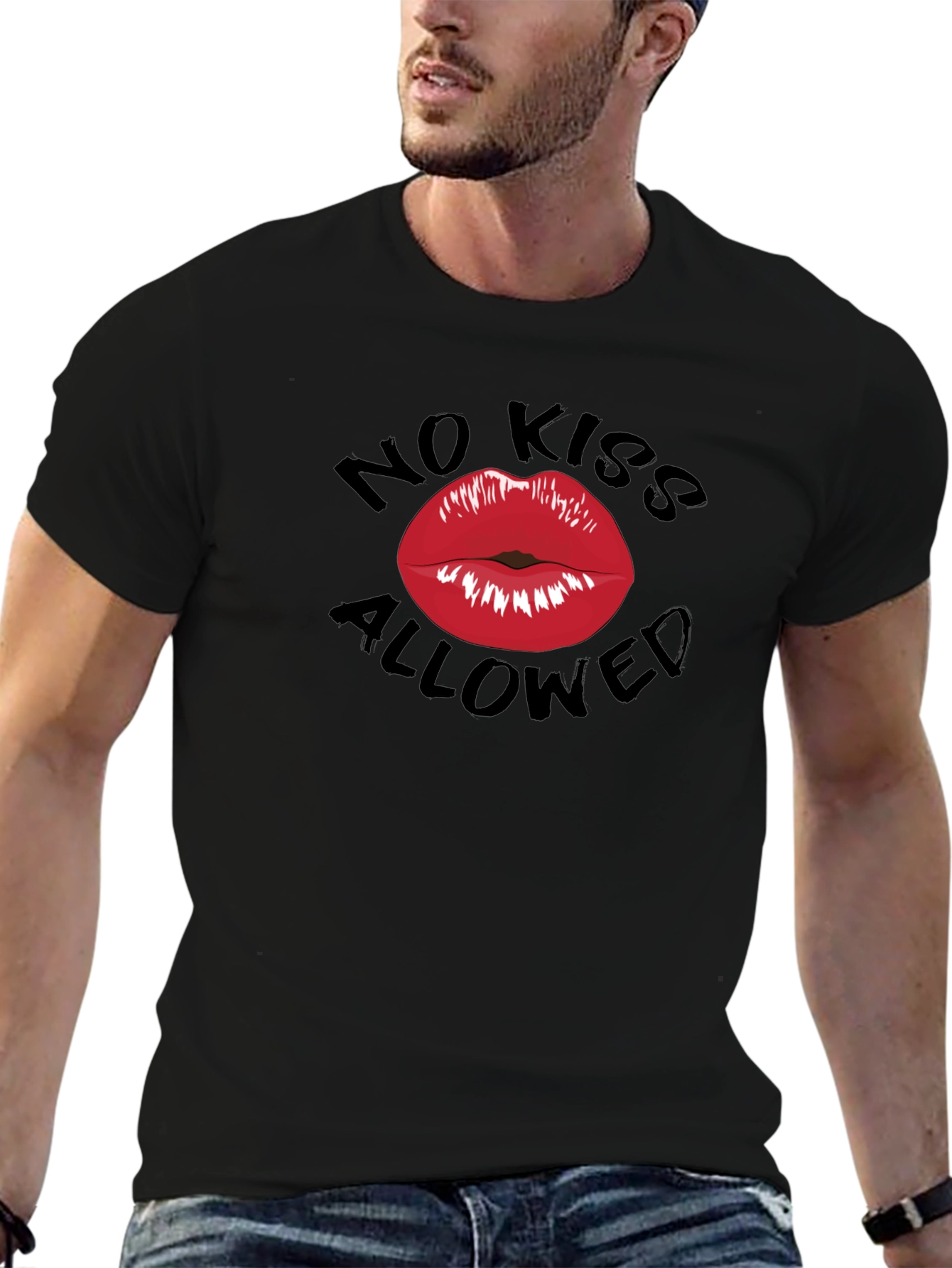 No Kiss Allowed Graphic Tee - Funny Novelty T-Shirt