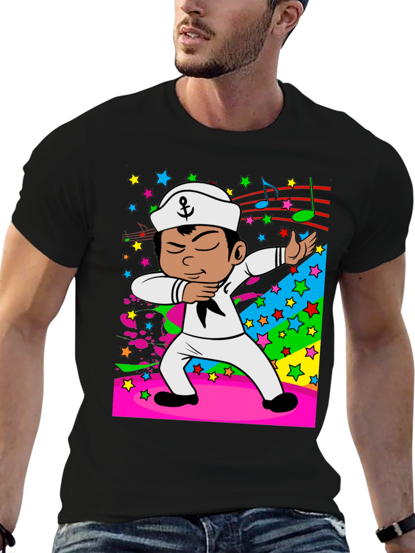 Dabbing Sailor Cartoon Black T-Shirt