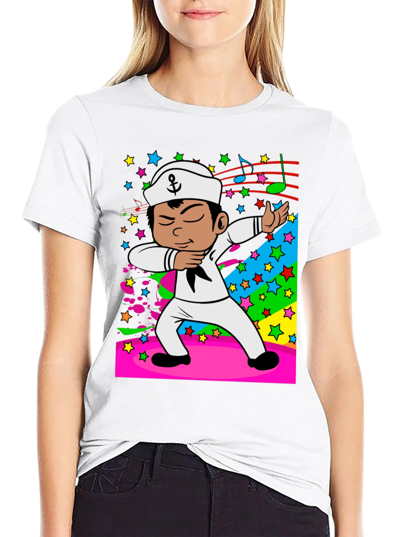 Dabbing Sailor Cartoon Black T-Shirt