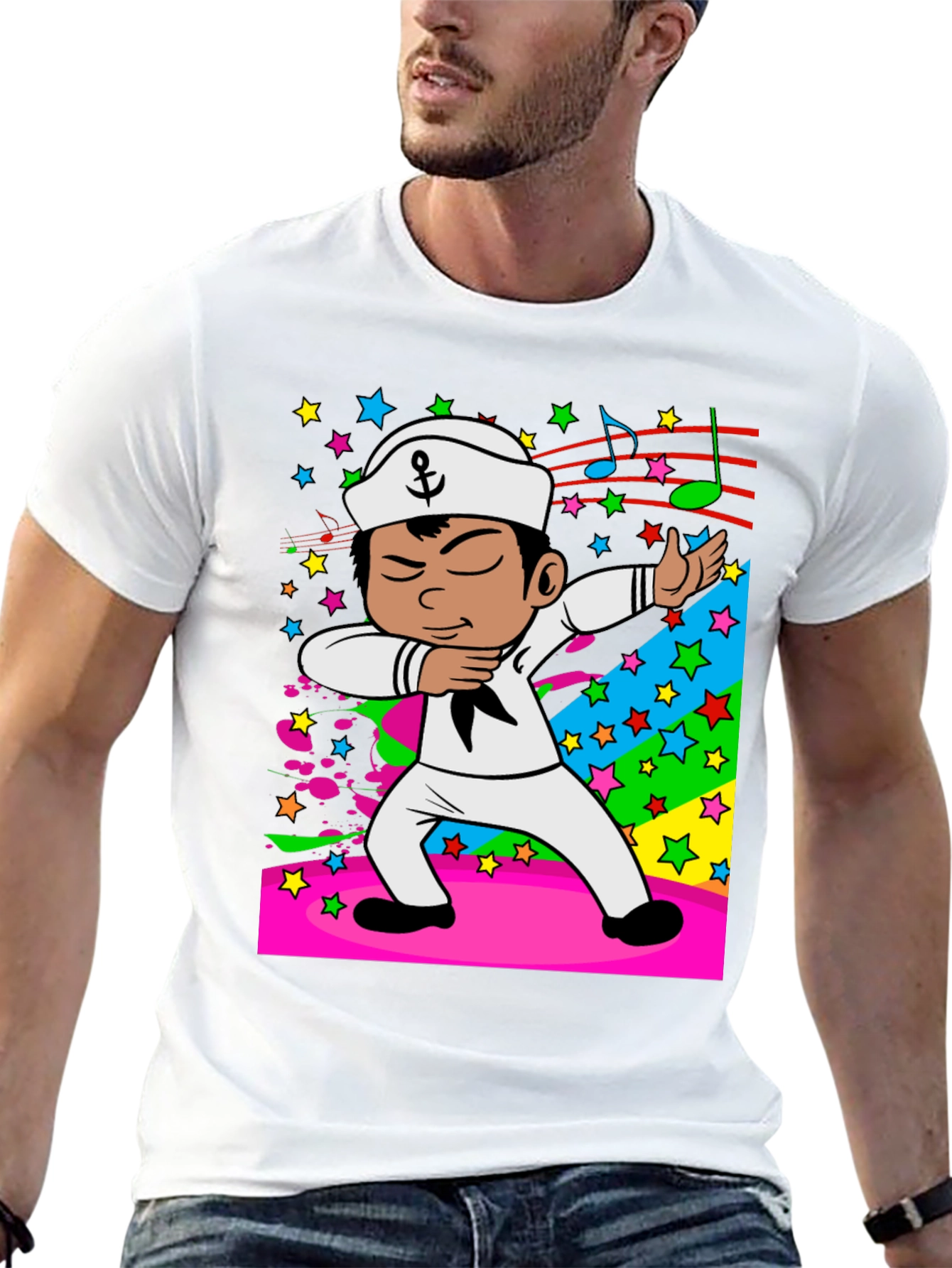 Dabbing Sailor Cartoon Black T-Shirt
