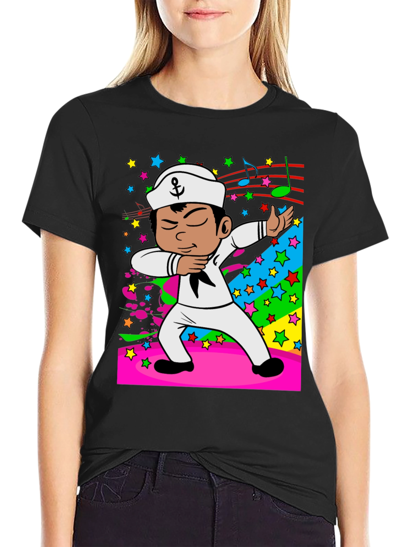 Dabbing Sailor Cartoon Black T-Shirt