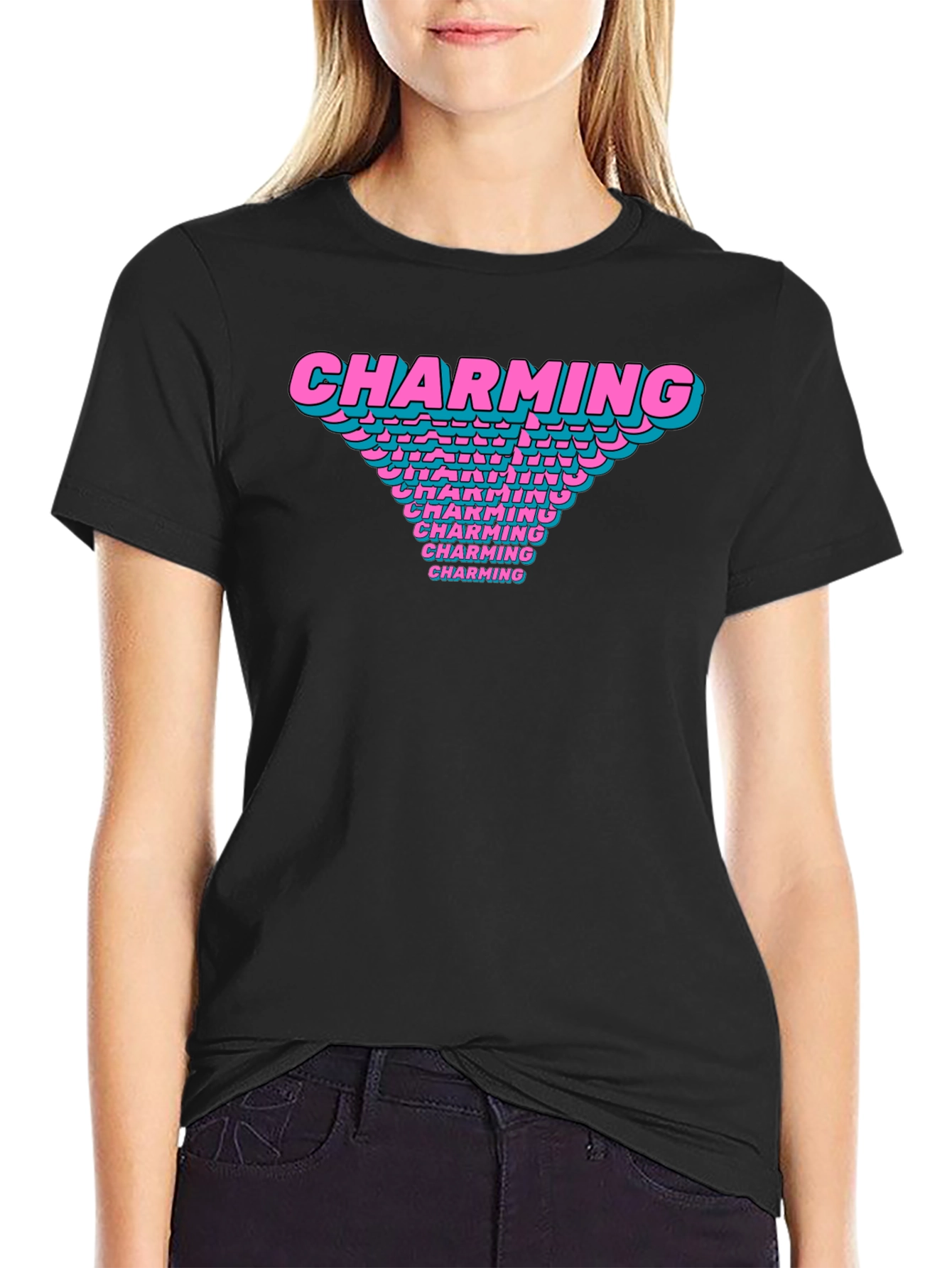 Charming Graphic T-Shirt Black Cotton Casual Tee
