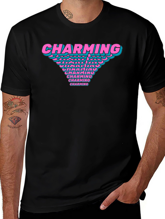 Charming Graphic T-Shirt Black Cotton Casual Tee