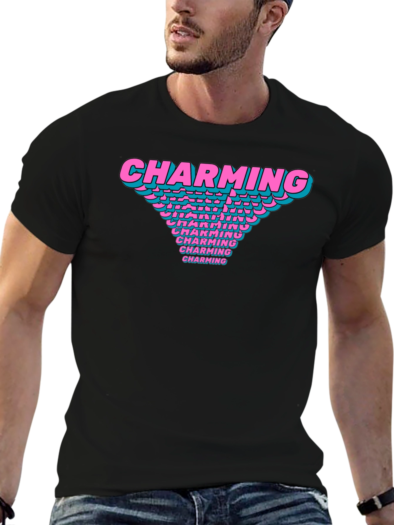 Charming Graphic T-Shirt Black Cotton Casual Tee