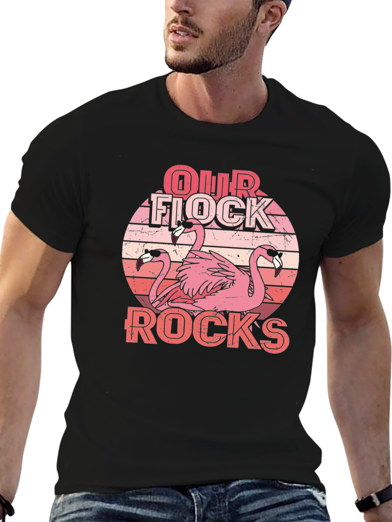 Our Flock Rocks Flamingo Graphic Tee - Black