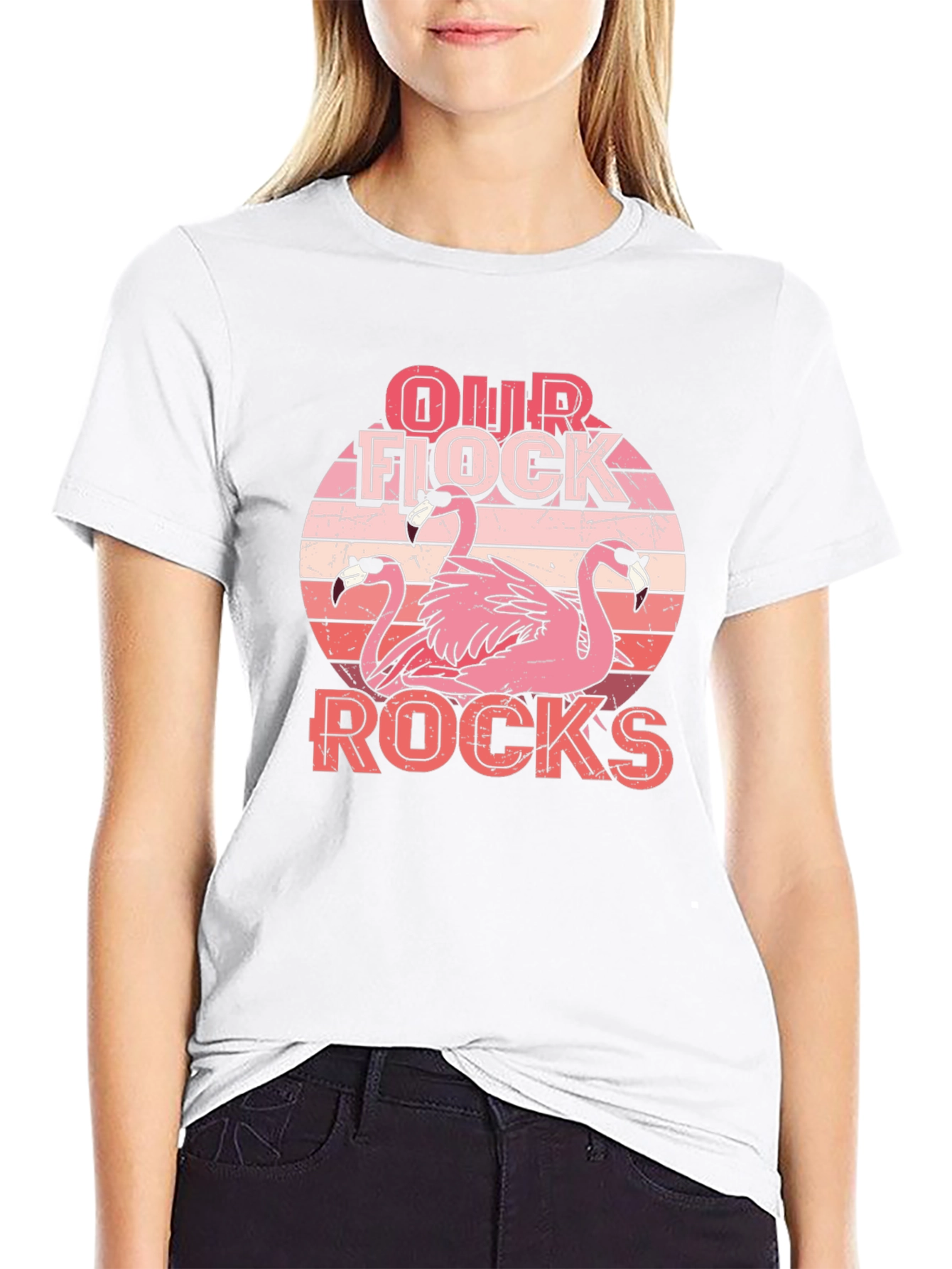 Our Flock Rocks Flamingo Graphic Tee - Black