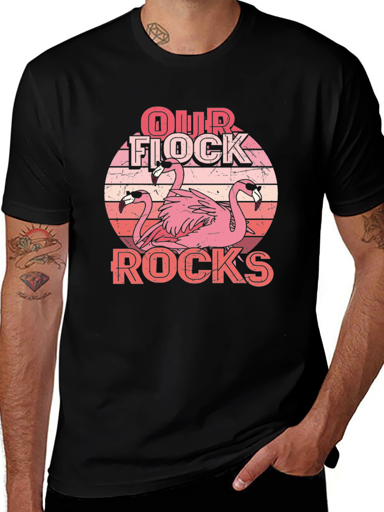 Our Flock Rocks Flamingo Graphic Tee - Black