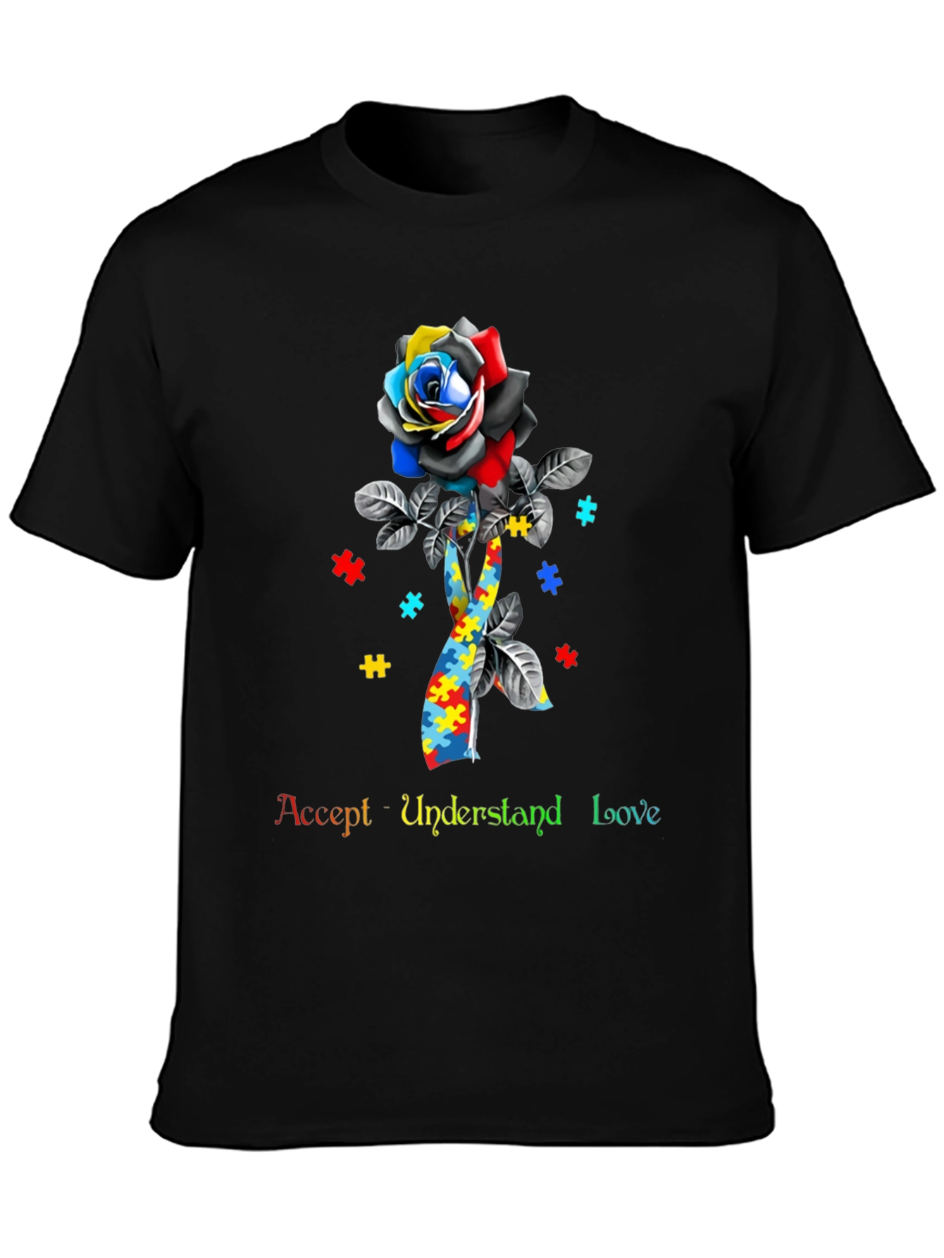 Autism Awareness Rose Ribbon T-Shirt