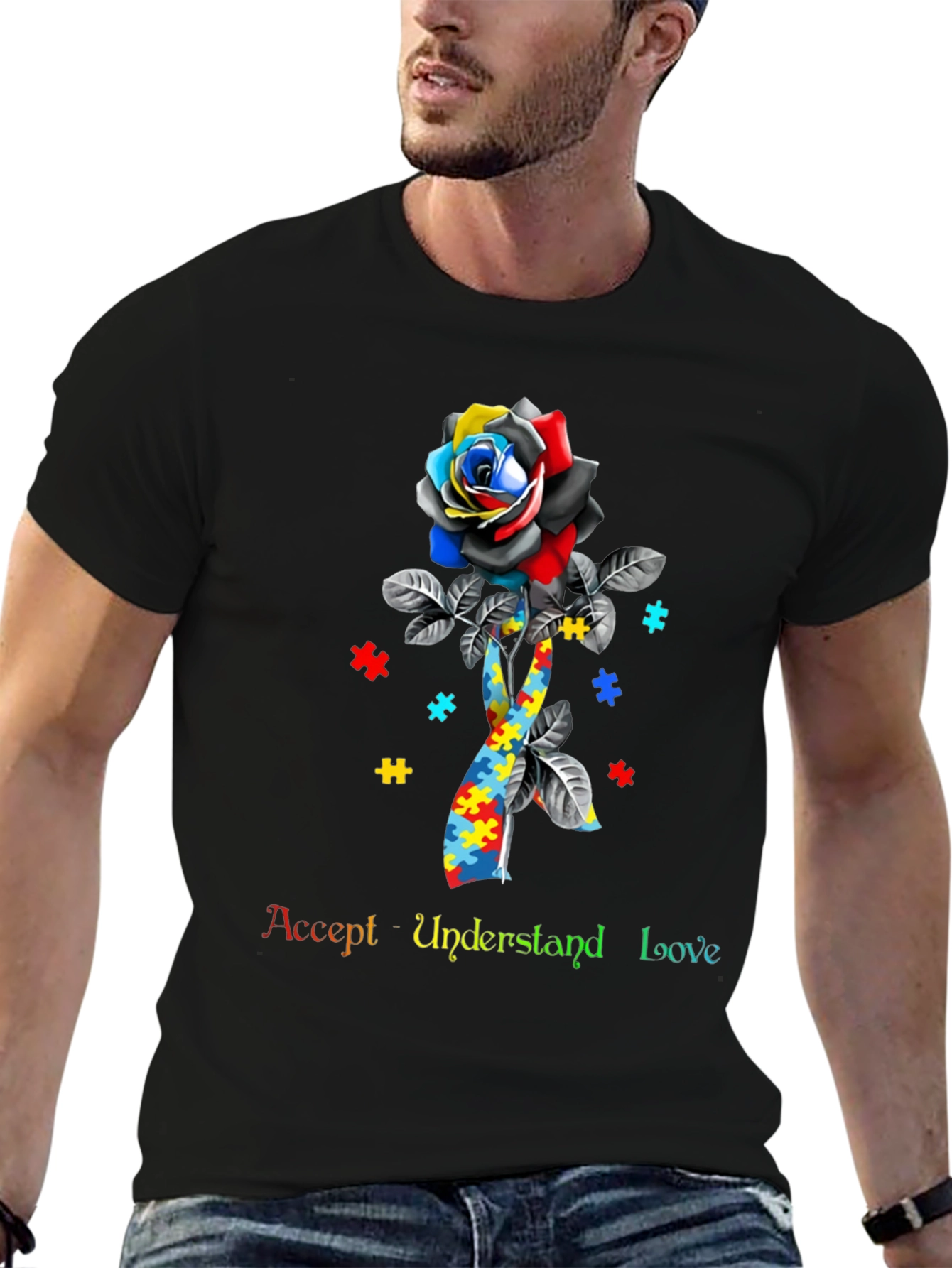 Autism Awareness Rose Ribbon T-Shirt