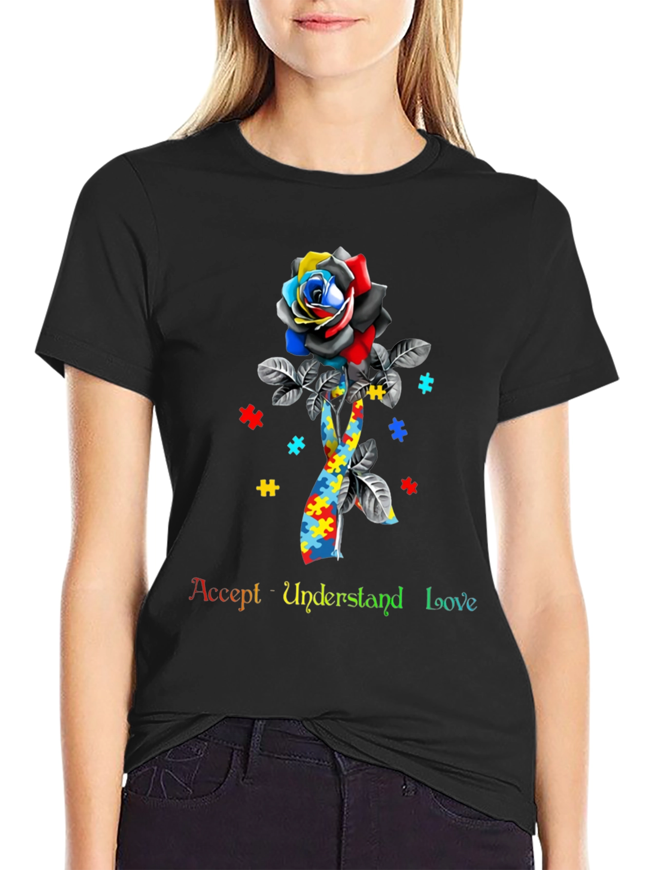 Autism Awareness Rose Ribbon T-Shirt