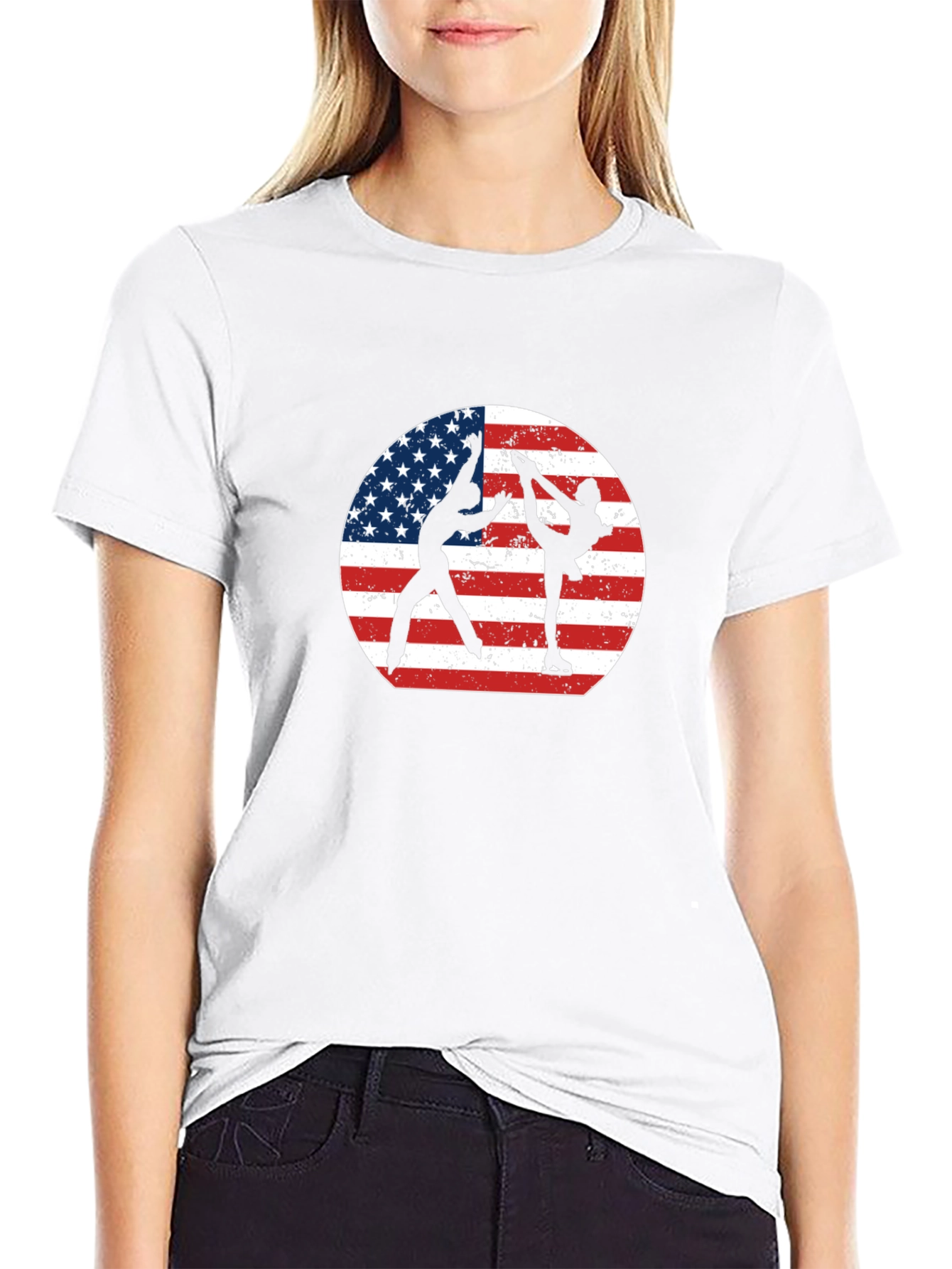 Figure Skating USA Flag Graphic Tee