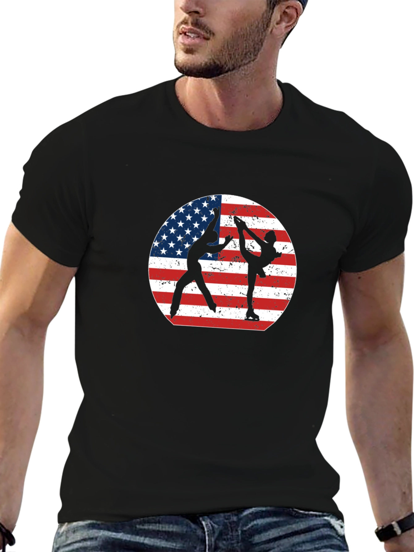 Figure Skating USA Flag Graphic Tee