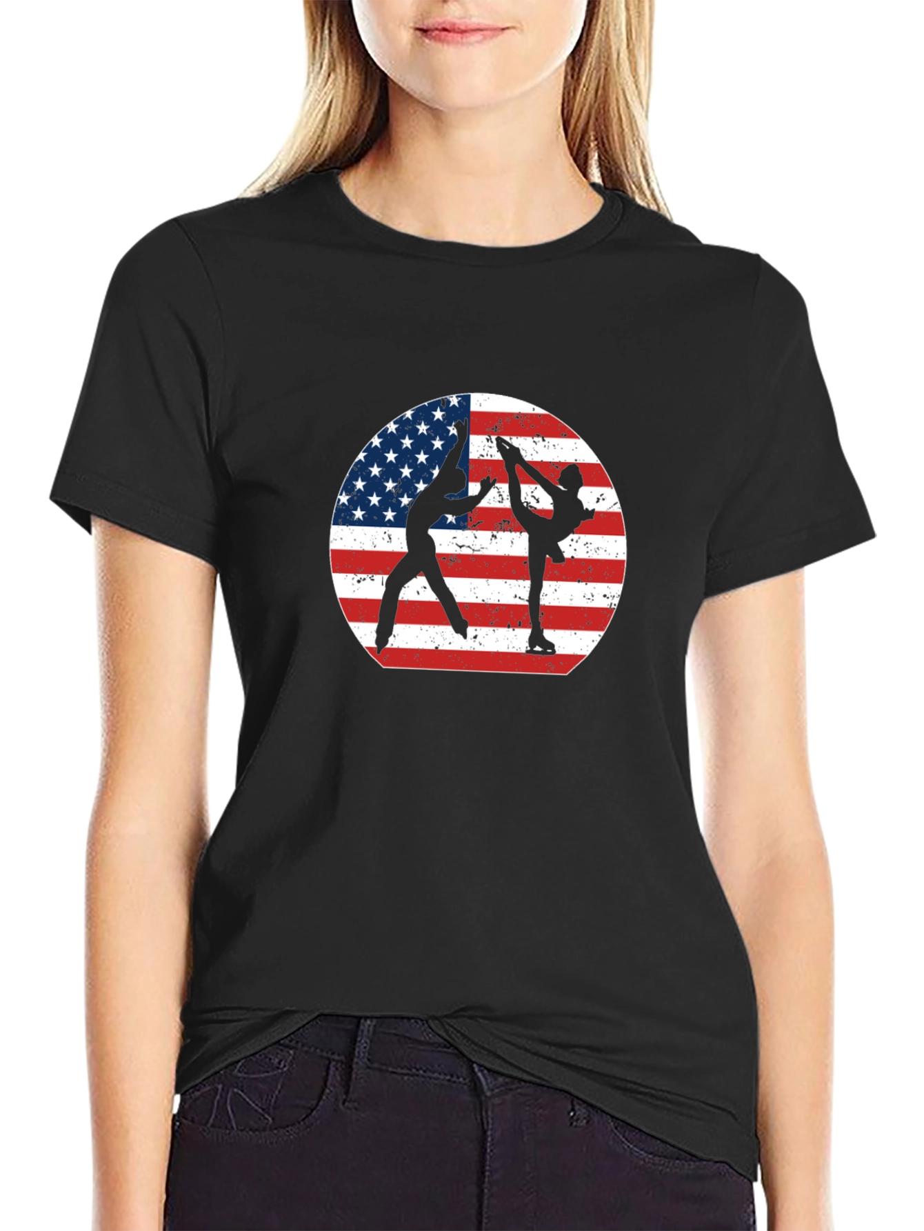 Figure Skating USA Flag Graphic Tee