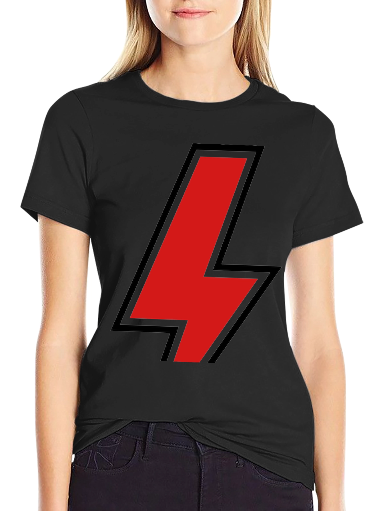 Black T-Shirt with Red Lightning Bolt Design