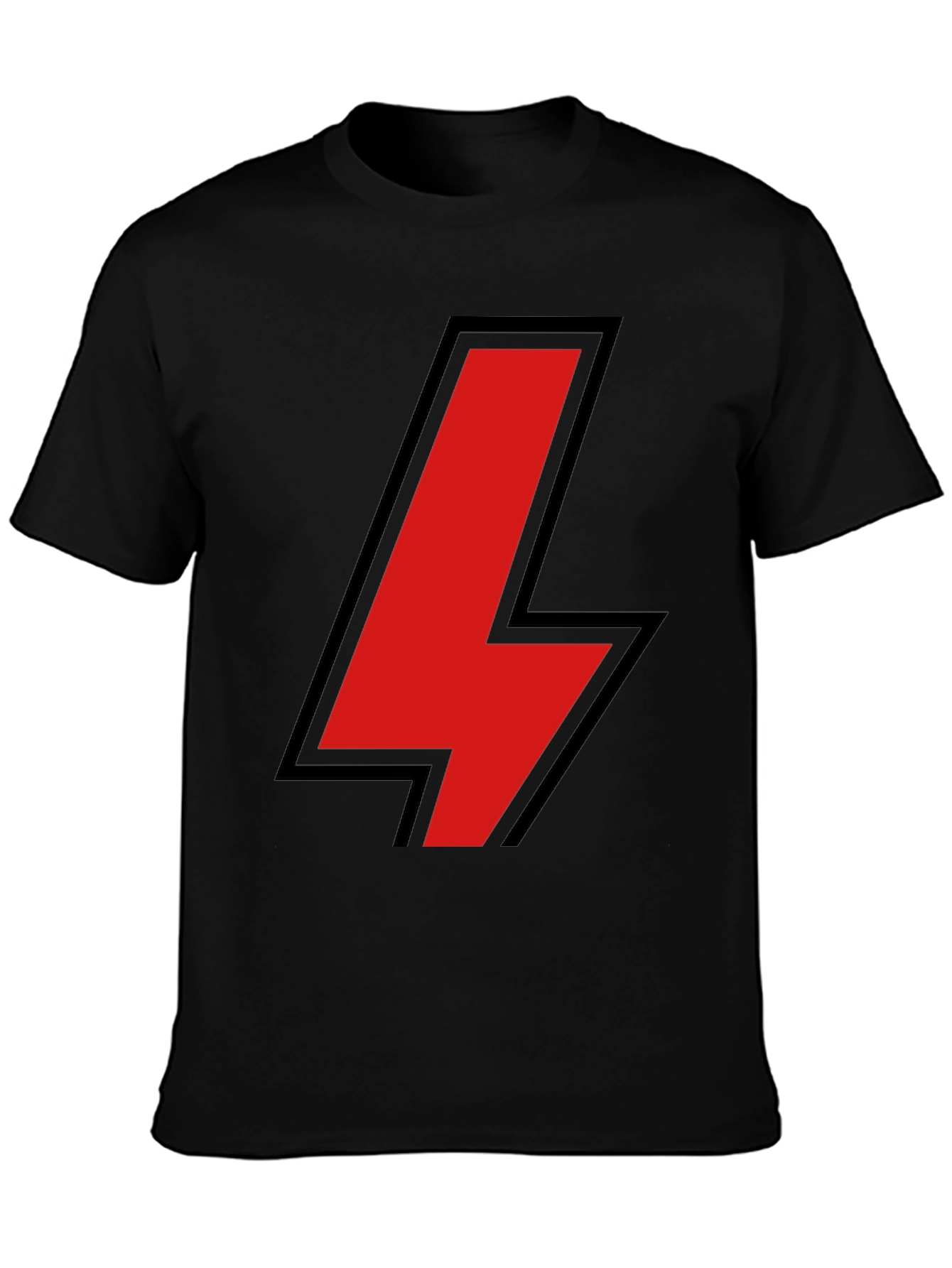 Black T-Shirt with Red Lightning Bolt Design
