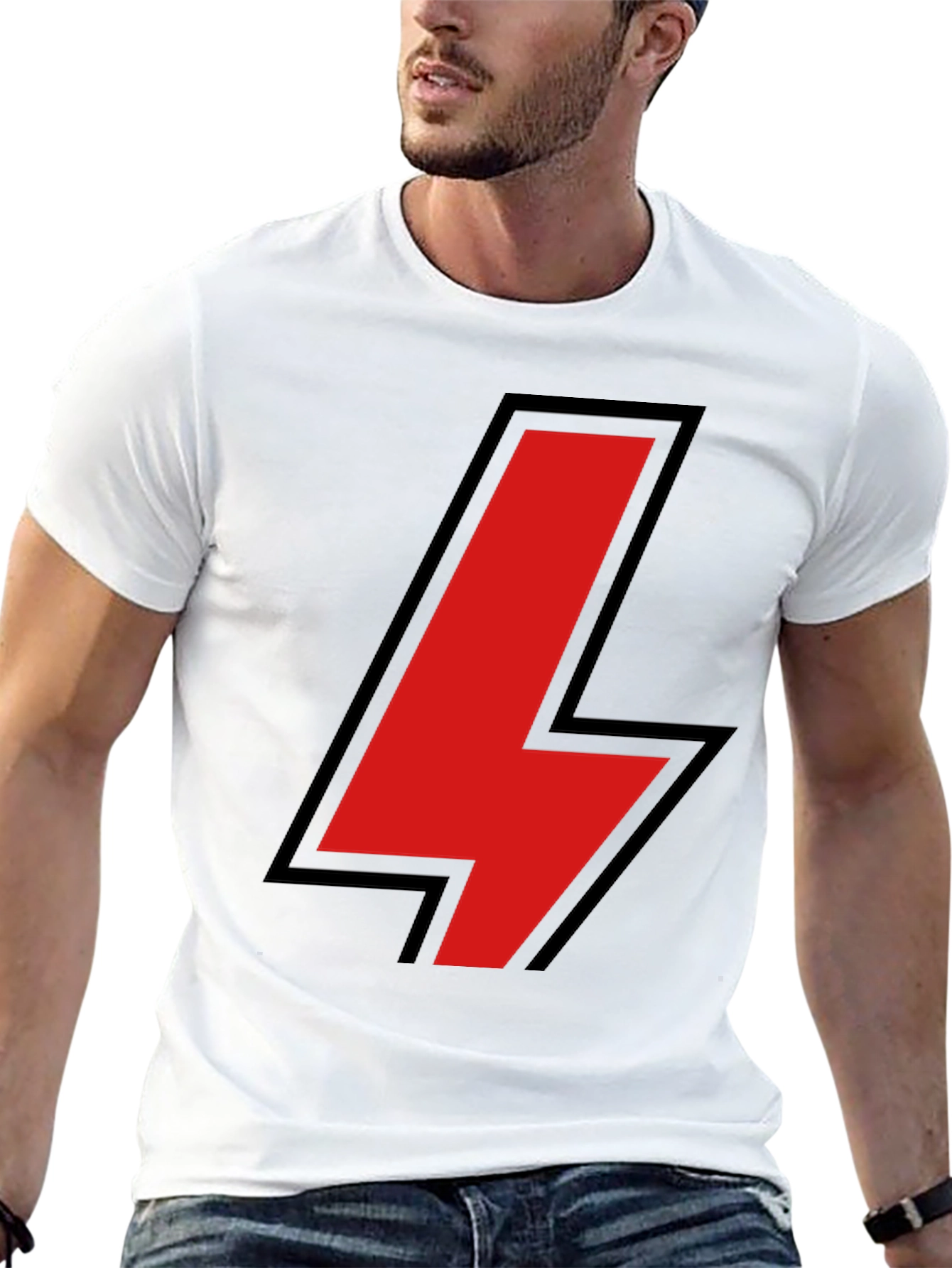 Black T-Shirt with Red Lightning Bolt Design