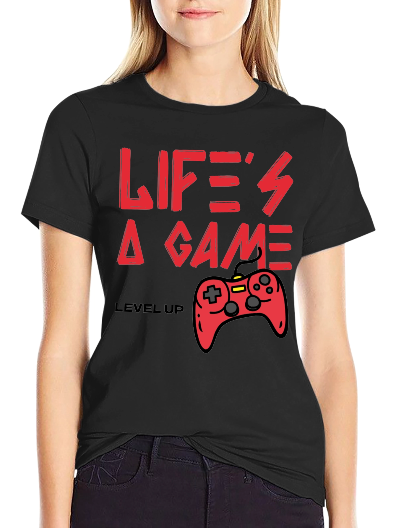 Lifes a Game Level Up Black T-Shirt