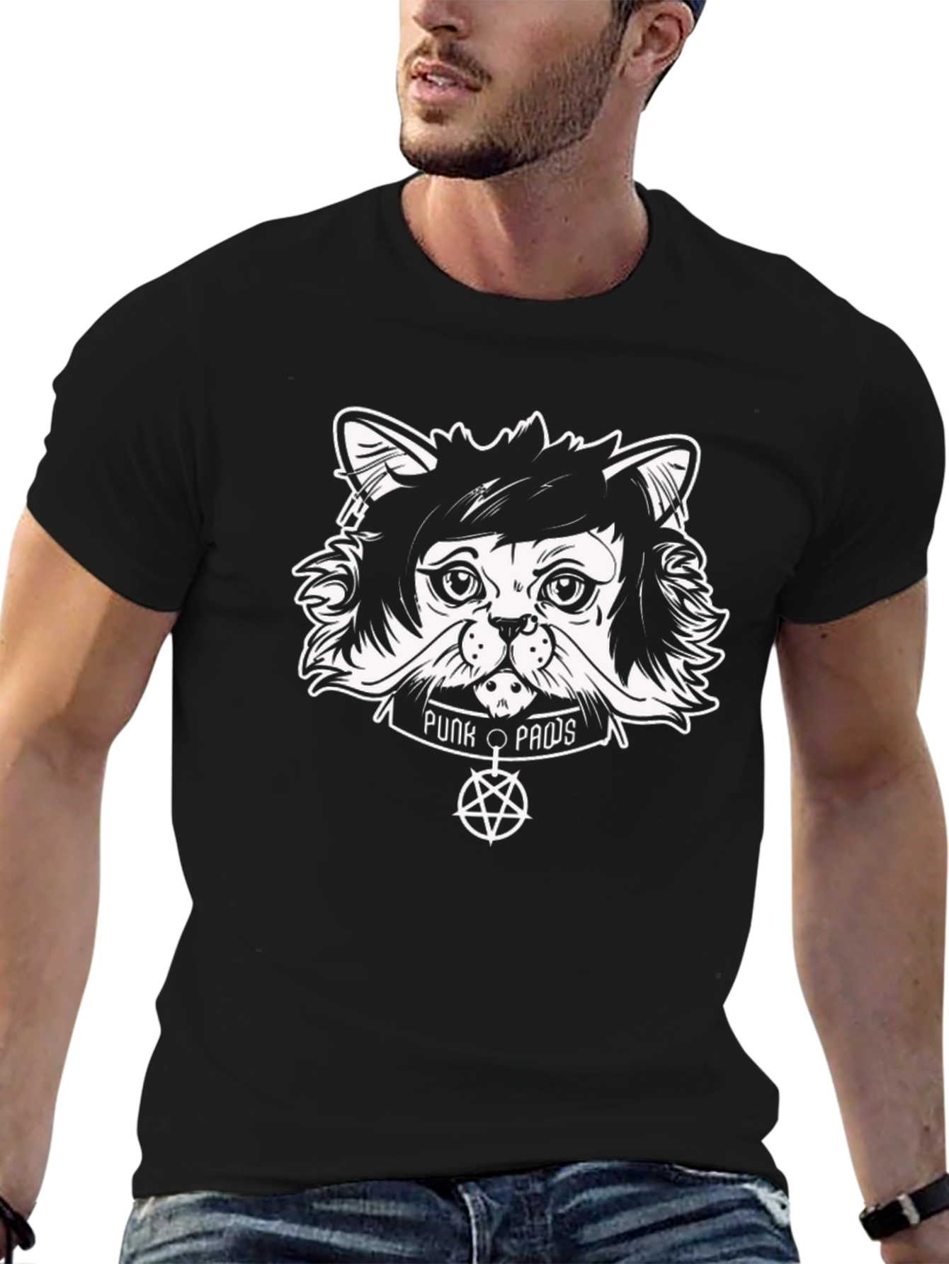 Punk Paws Cat T-Shirt - Black