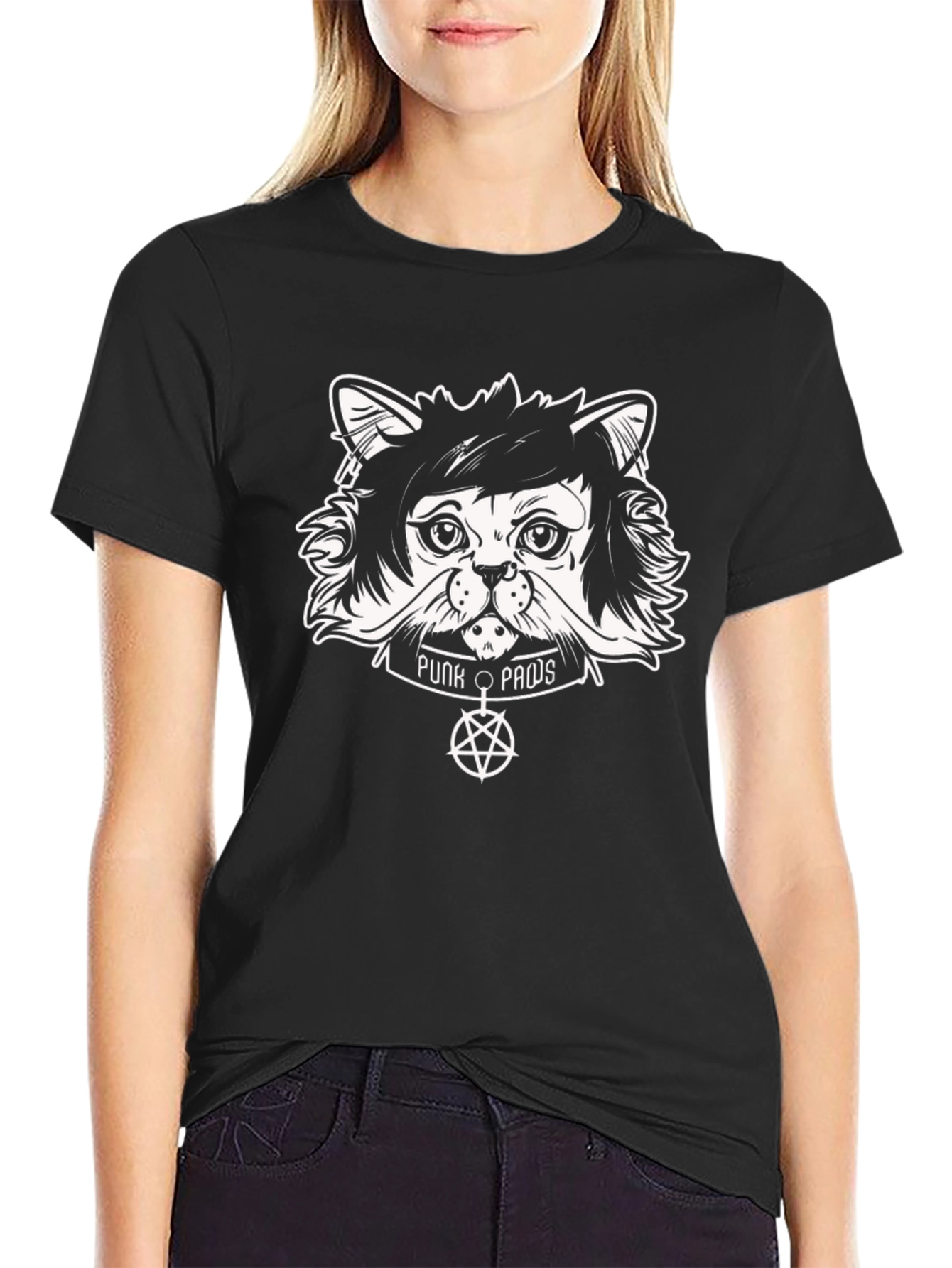Punk Paws Cat T-Shirt - Black