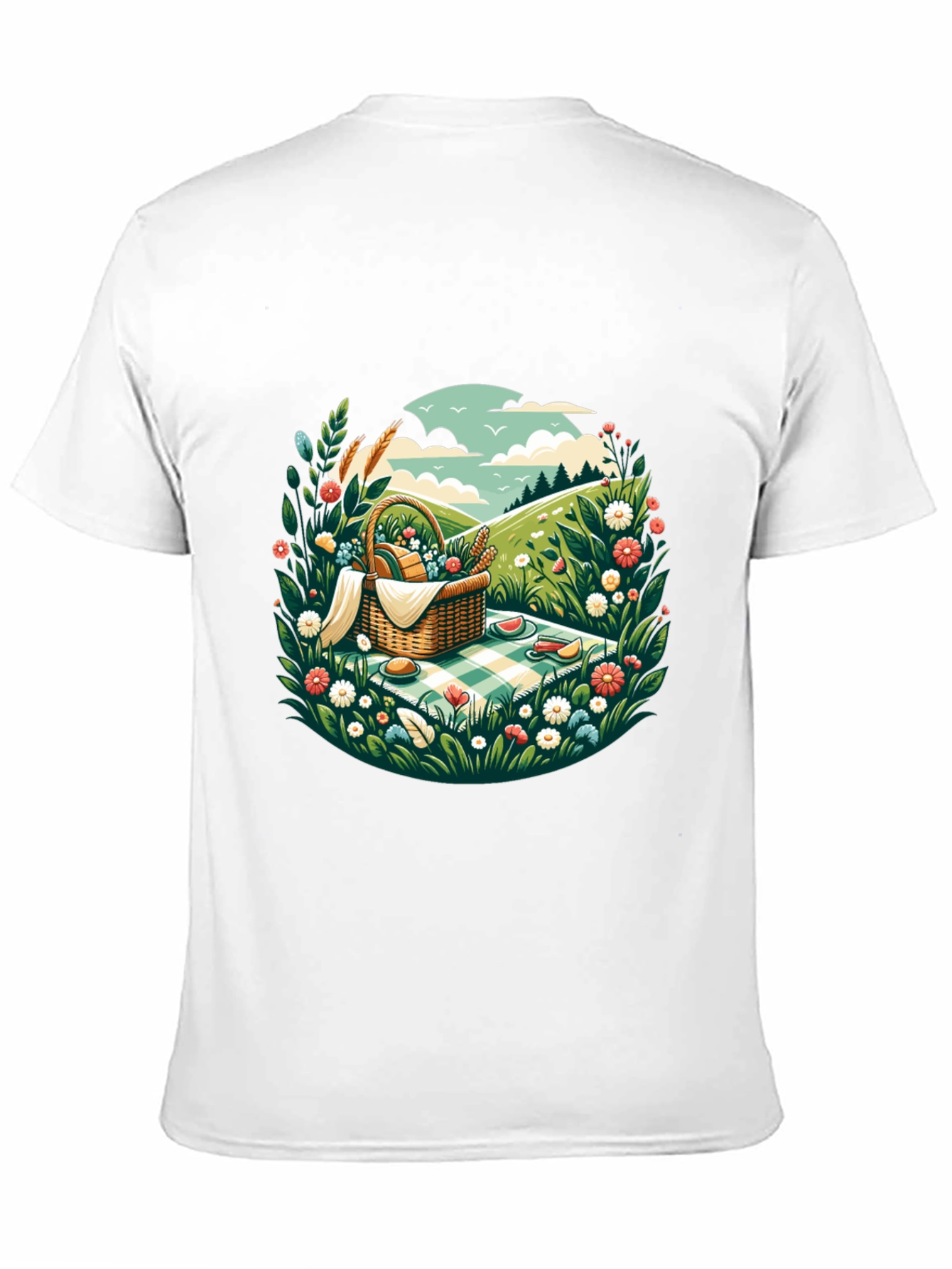 Picnic Scene Graphic Tee - Black Cotton T-Shirt