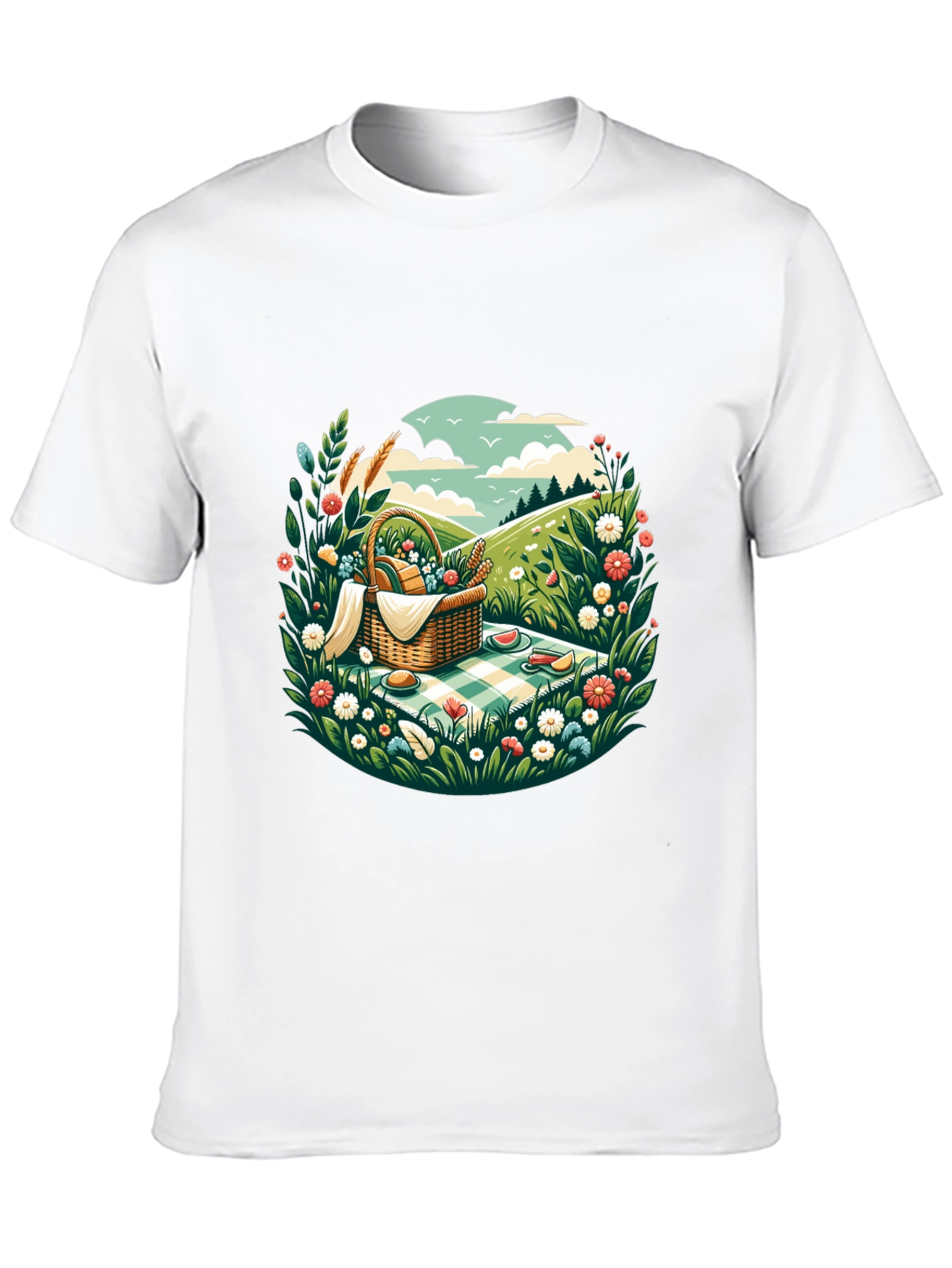 Picnic Scene Graphic Tee - Black Cotton T-Shirt