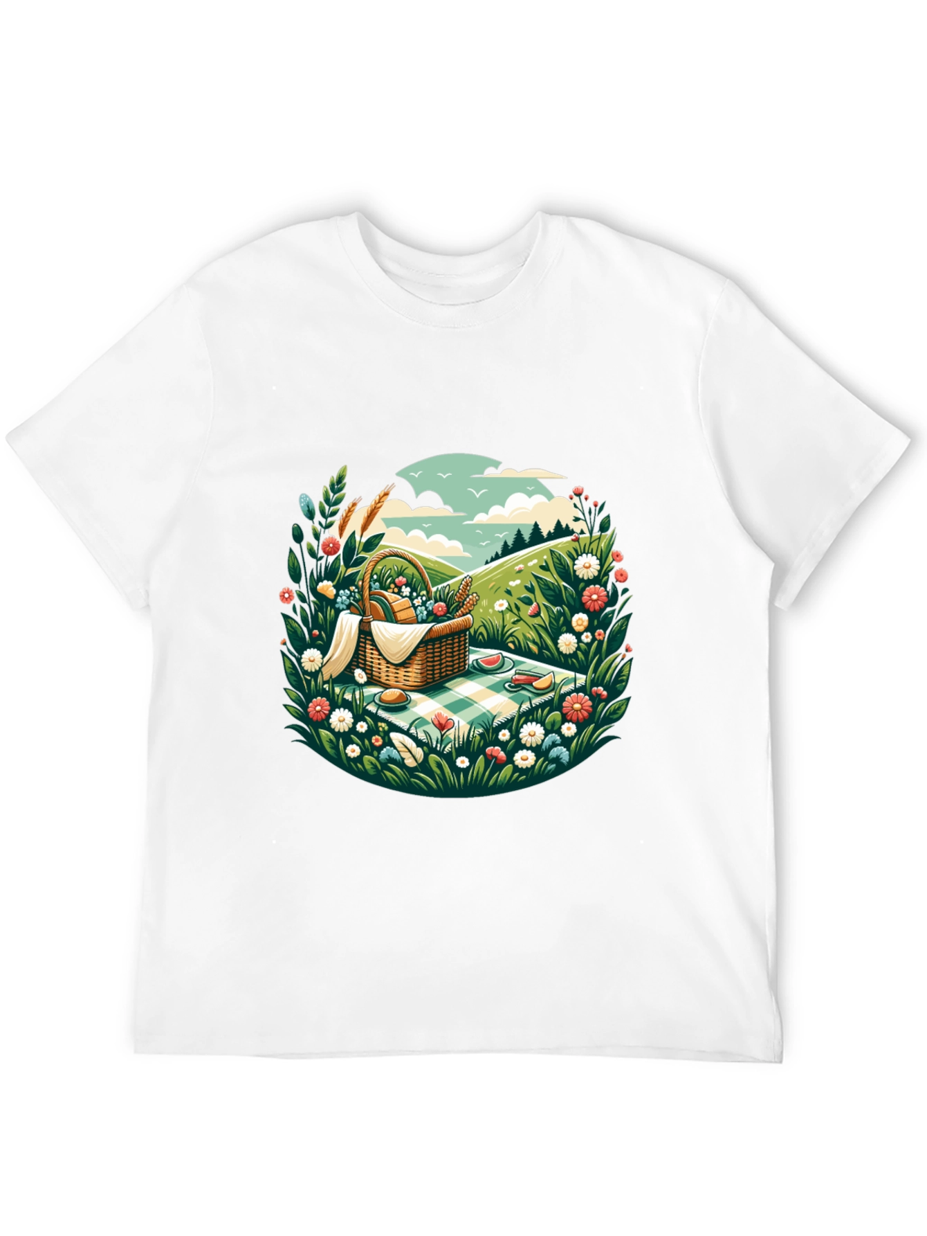 Picnic Scene Graphic Tee - Black Cotton T-Shirt