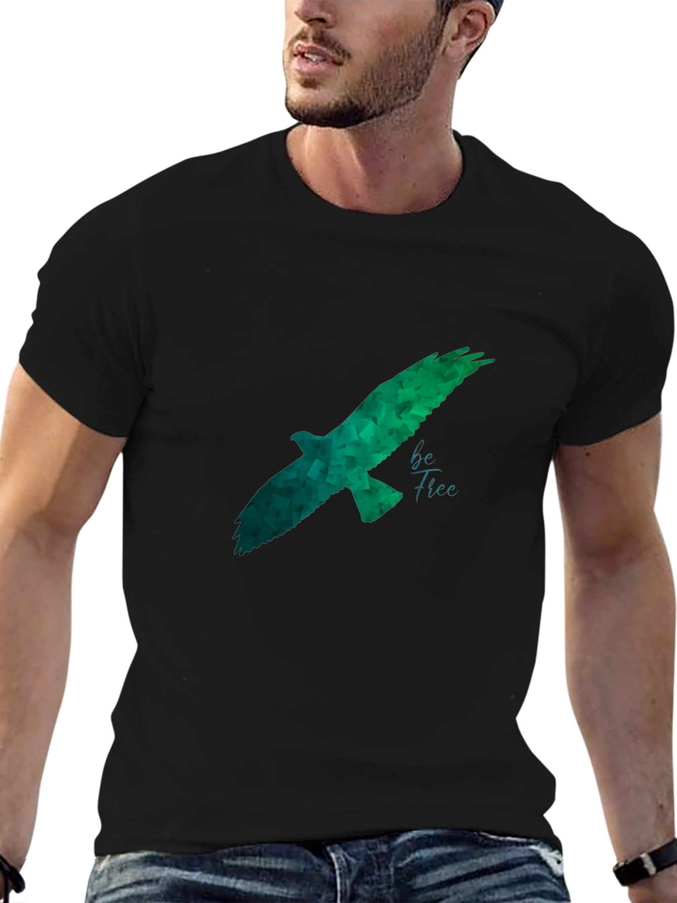 Geometric Eagle Graphic Black T-Shirt