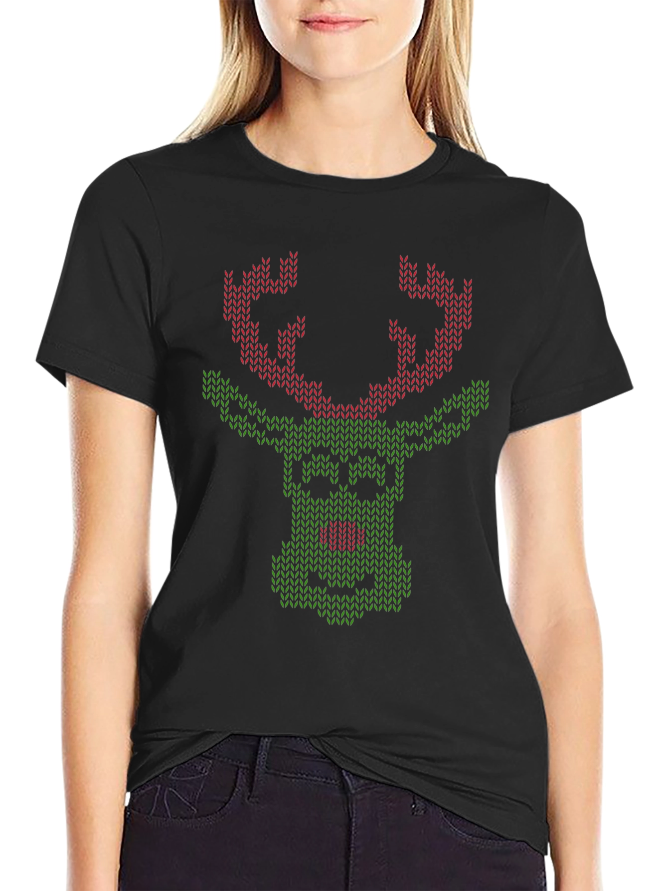 Festive Reindeer Knit Style Tee