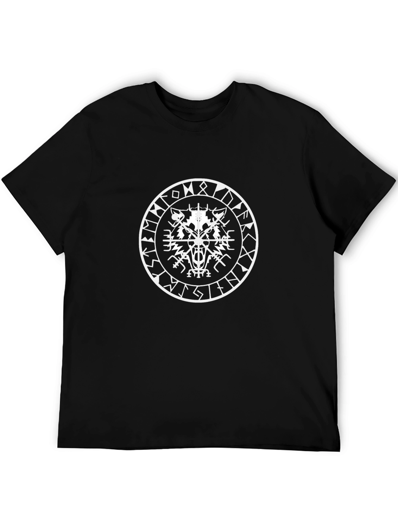 Viking Rune Wolf Graphic T-Shirt - Black