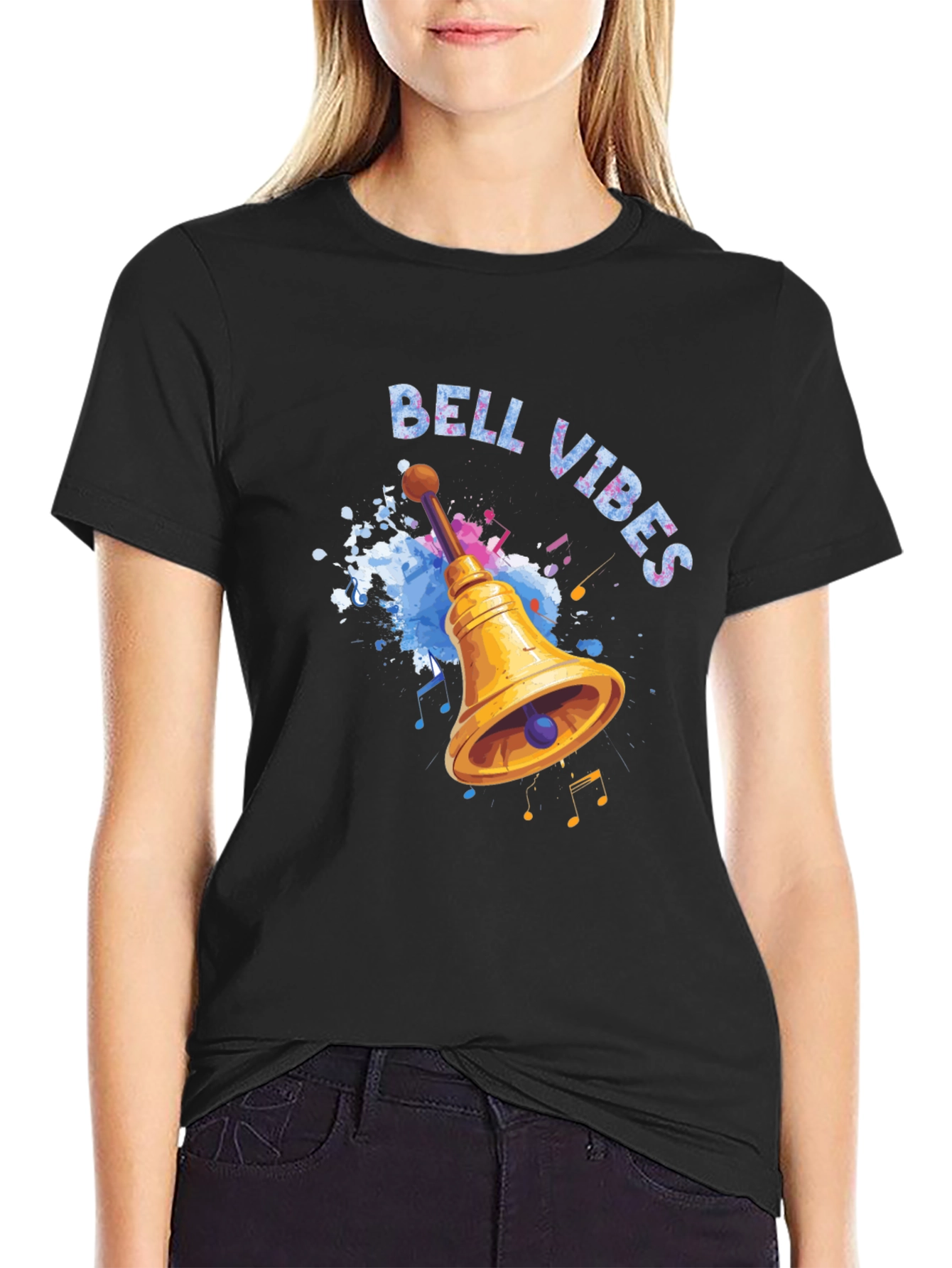 Bell Vibes Graphic Print Black T-Shirt