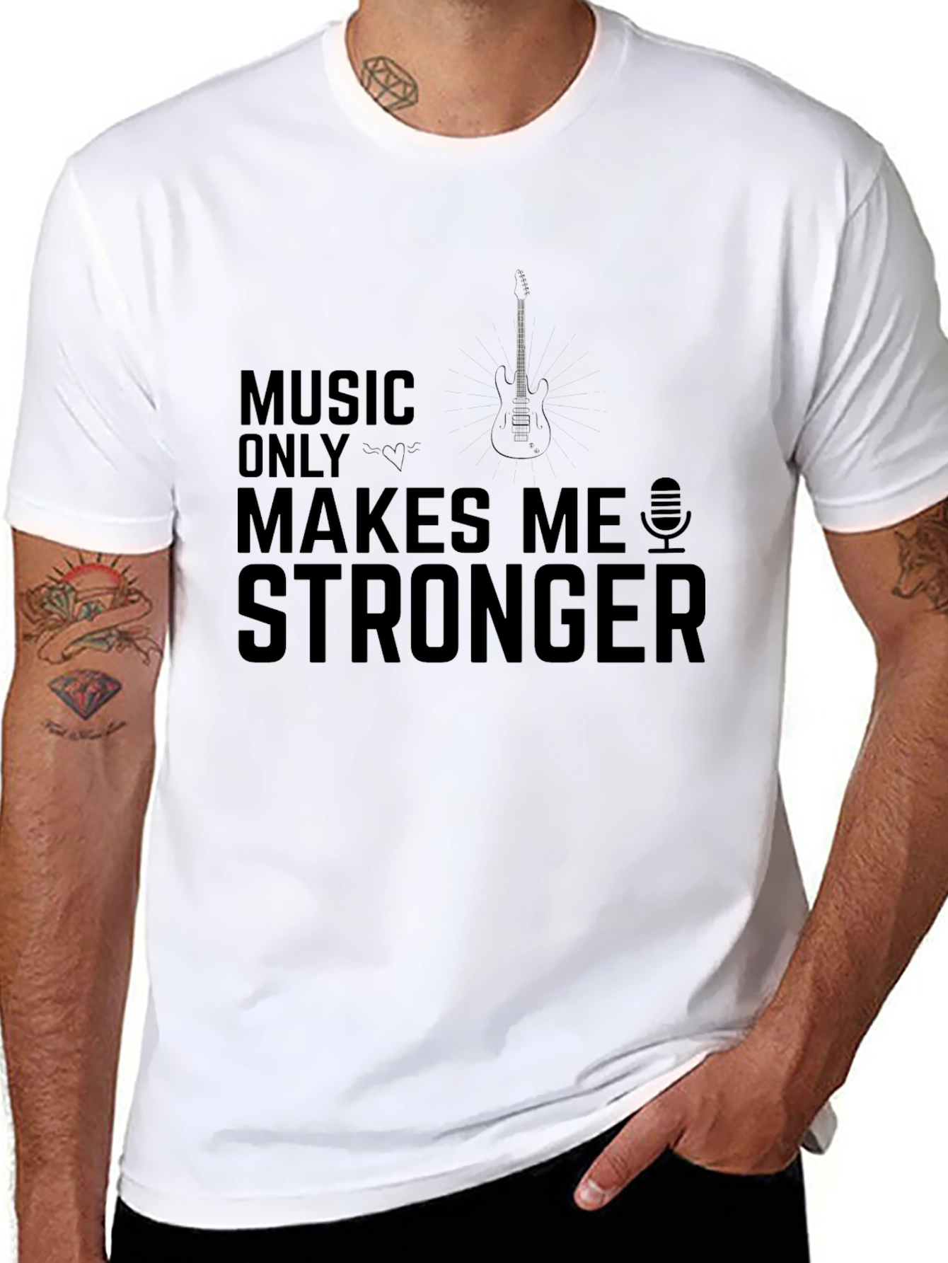 Music Makes Me Stronger Black Graphic T-Shirt