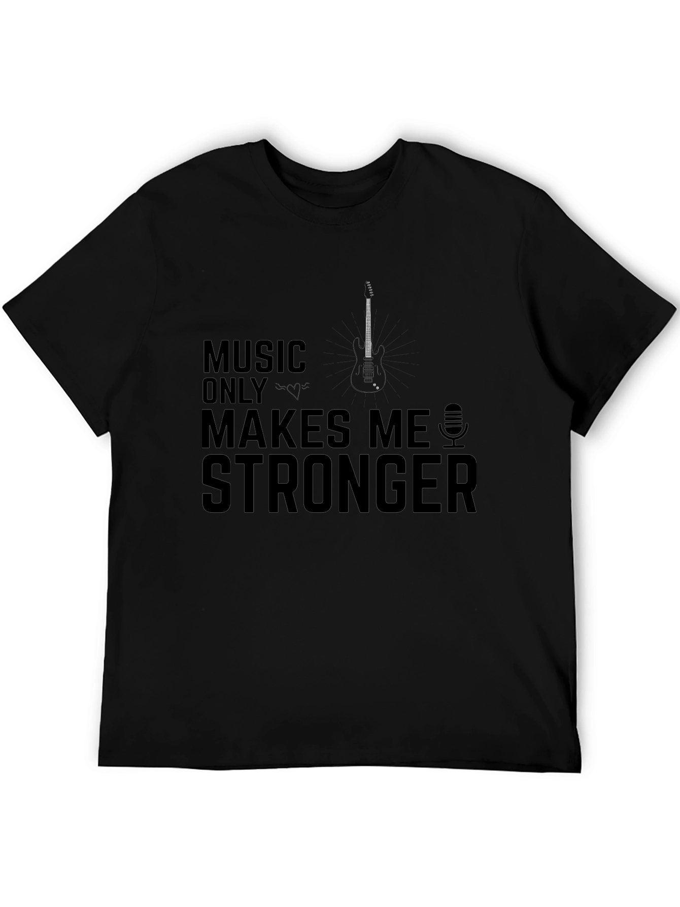 Music Makes Me Stronger Black Graphic T-Shirt