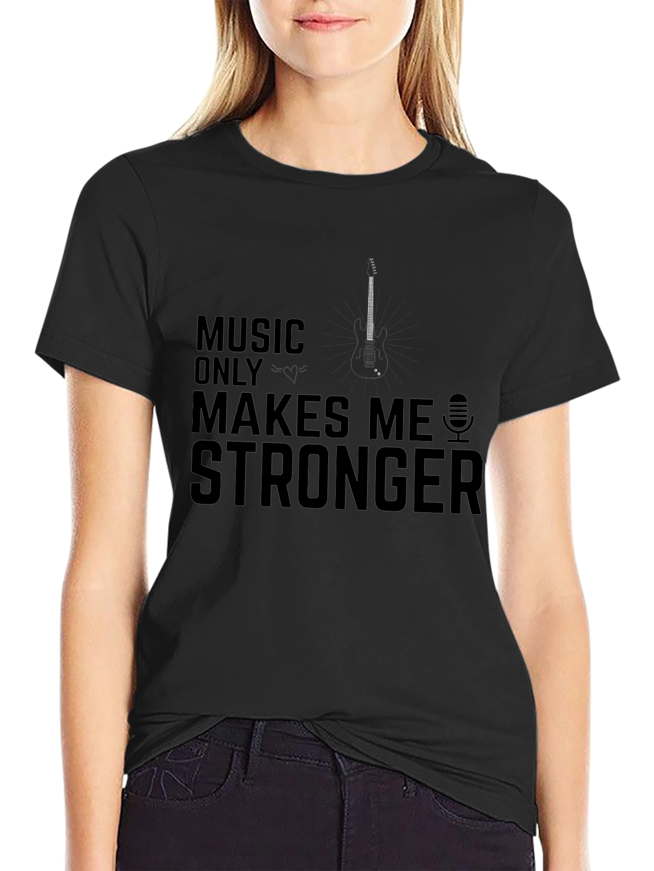 Music Makes Me Stronger Black Graphic T-Shirt