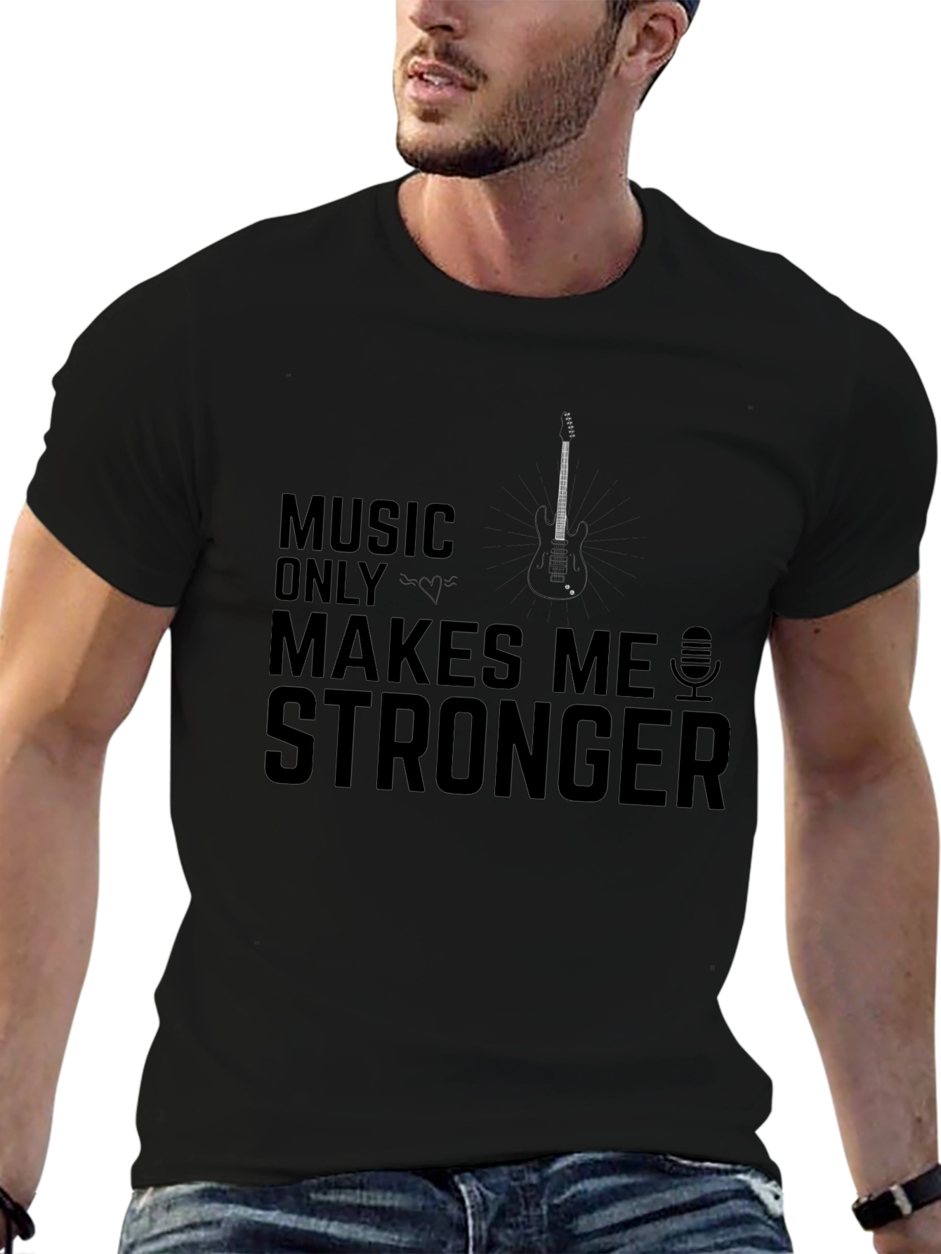 Music Makes Me Stronger Black Graphic T-Shirt