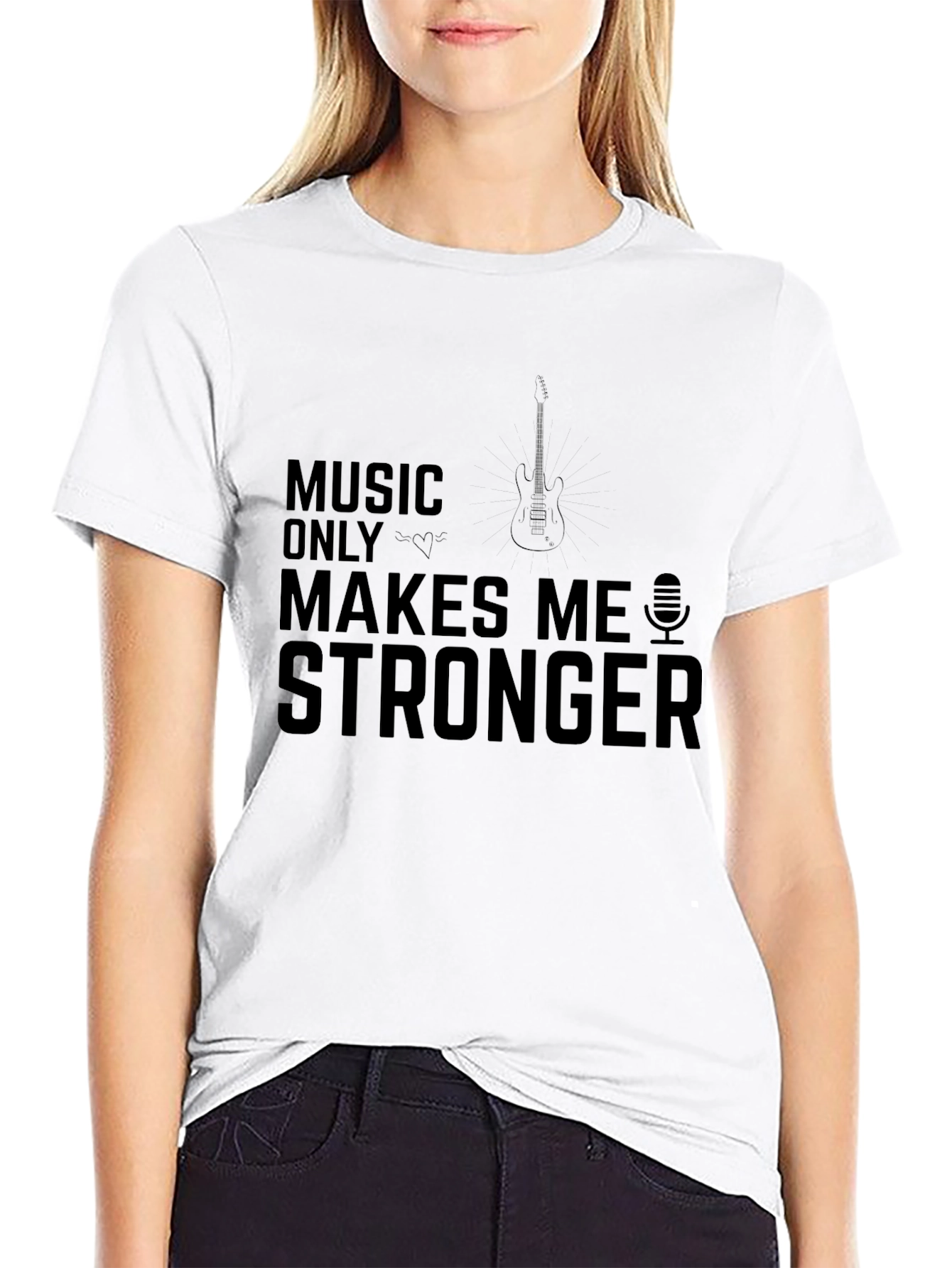 Music Makes Me Stronger Black Graphic T-Shirt