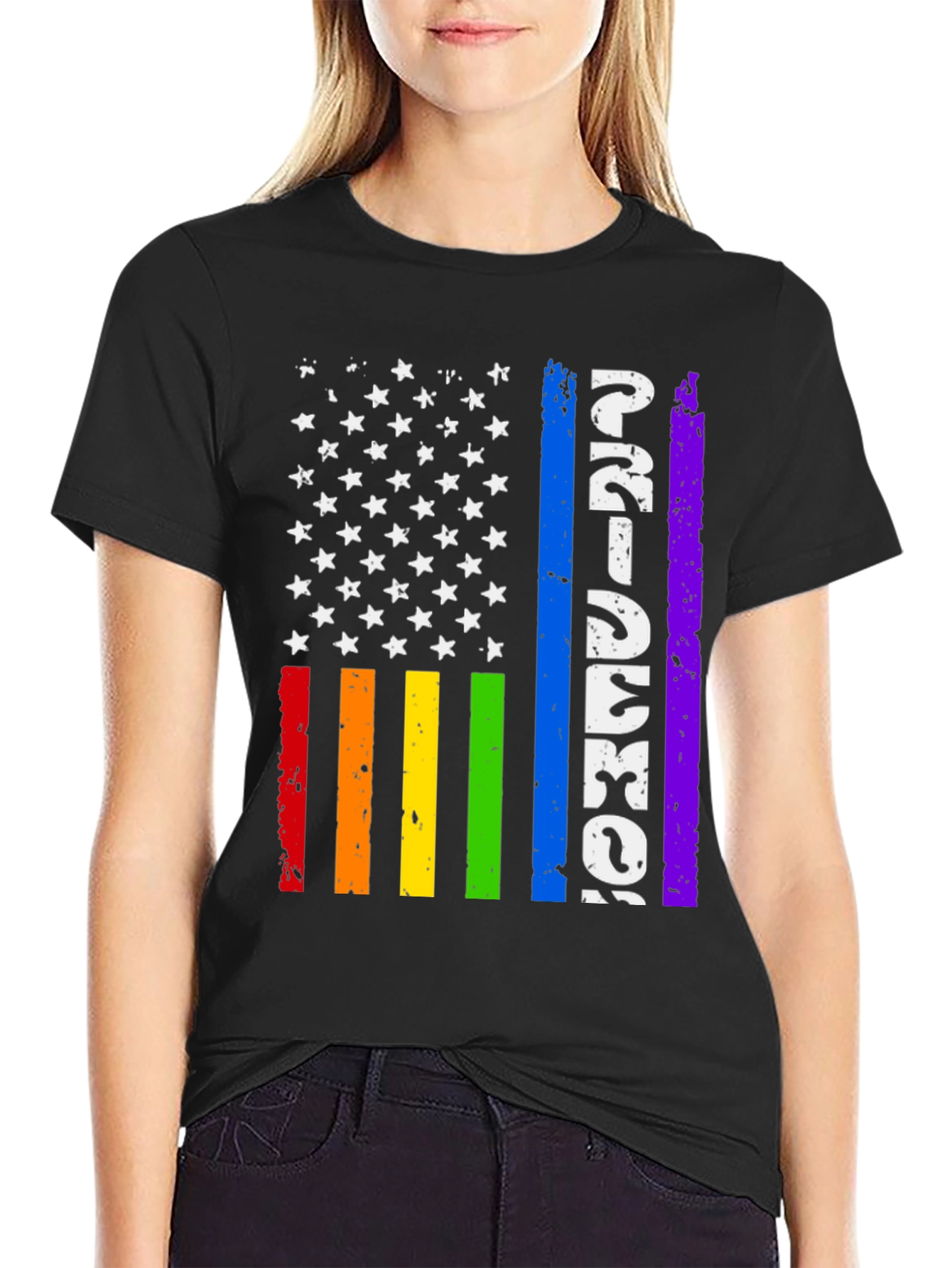Pride American Flag Graphic Tee - Black