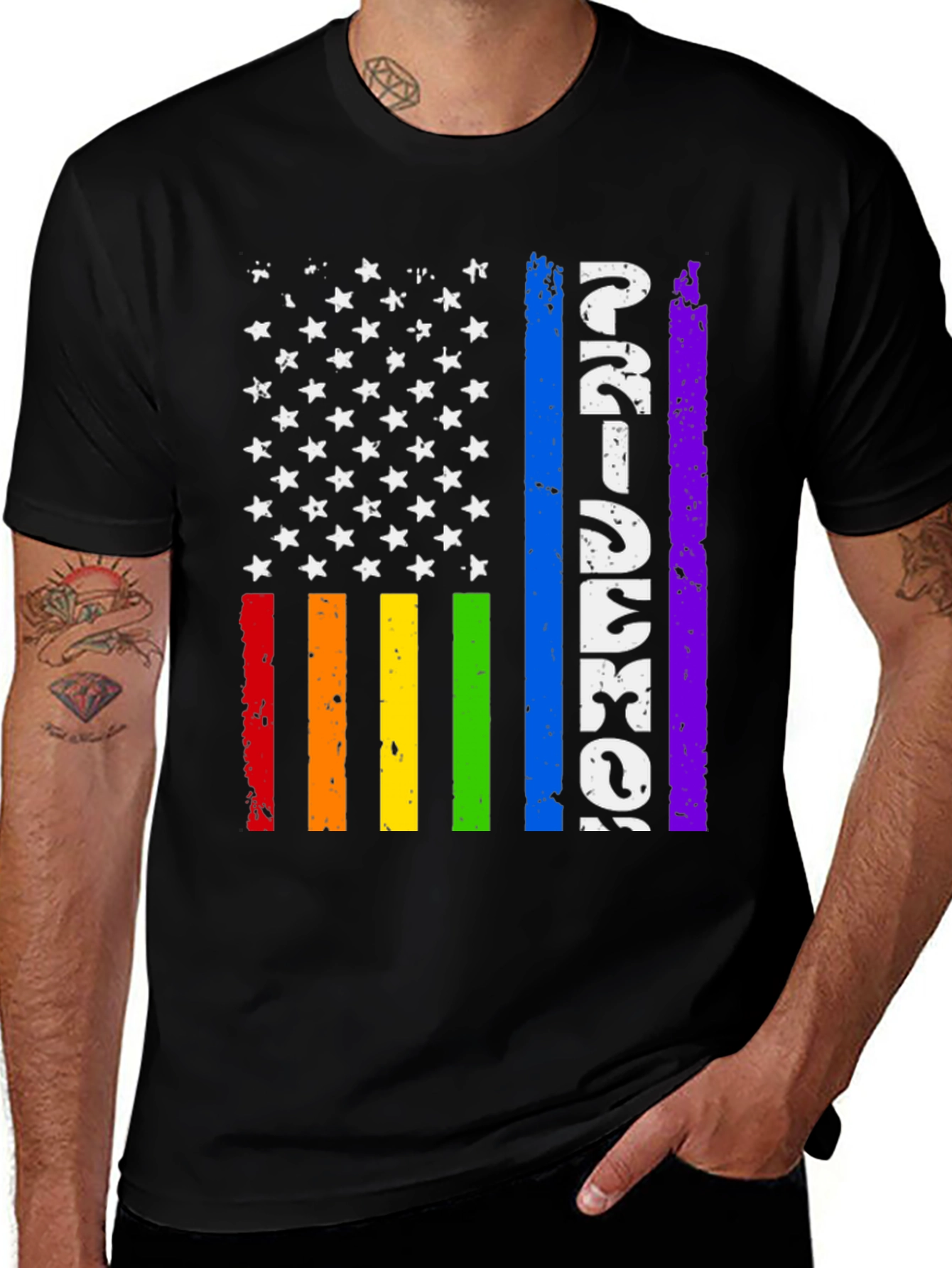 Pride American Flag Graphic Tee - Black