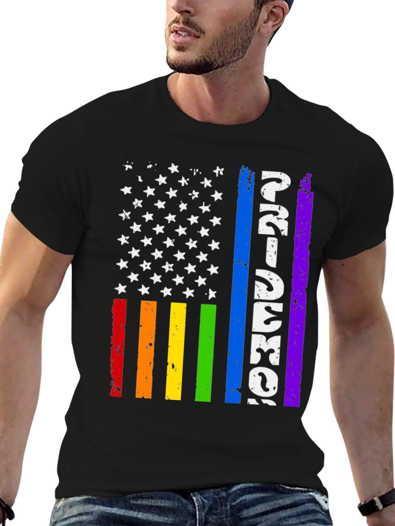 Pride American Flag Graphic Tee - Black