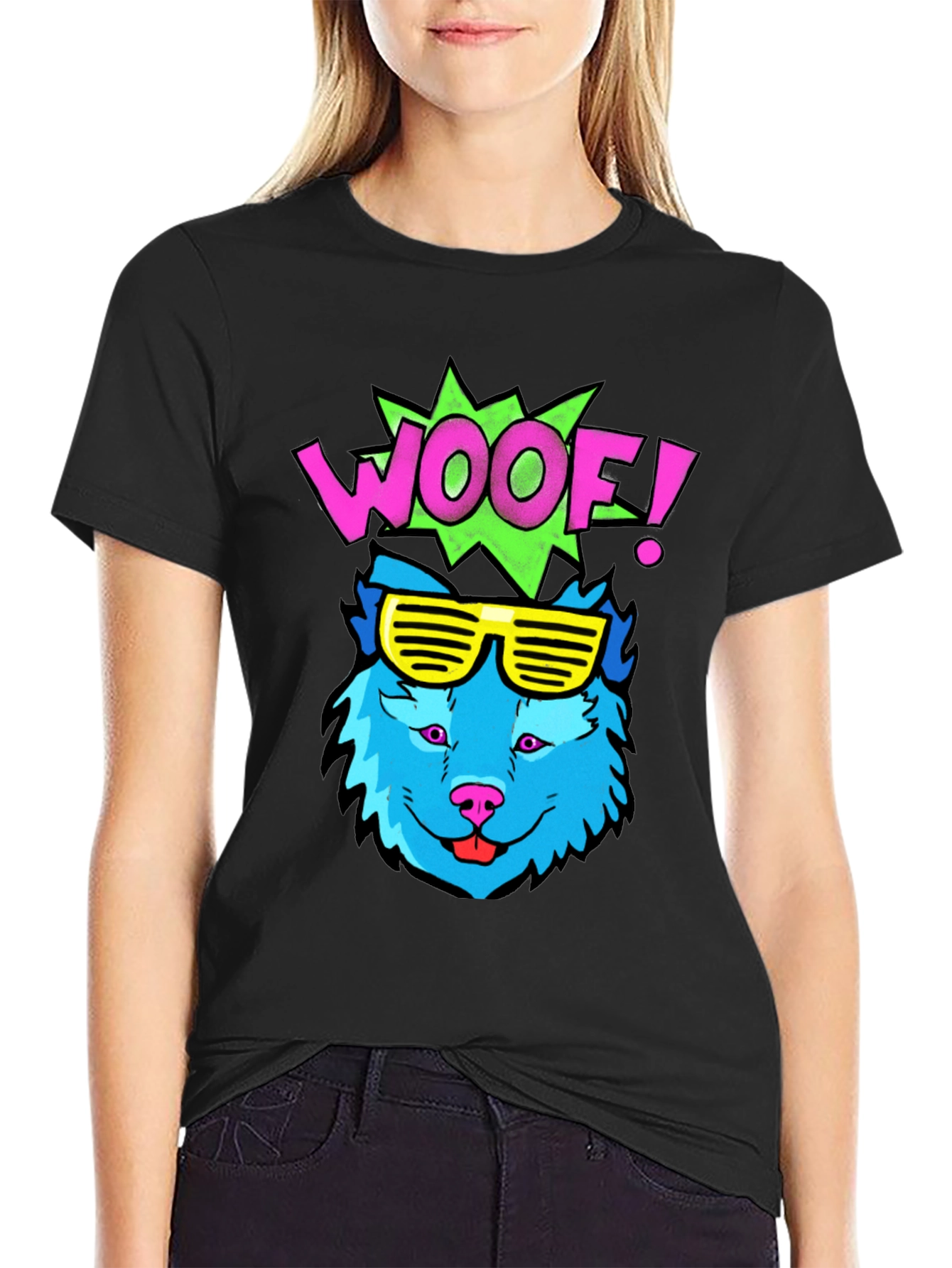 Woof! Graphic Tee - Cool Blue Dog with Sunglasses